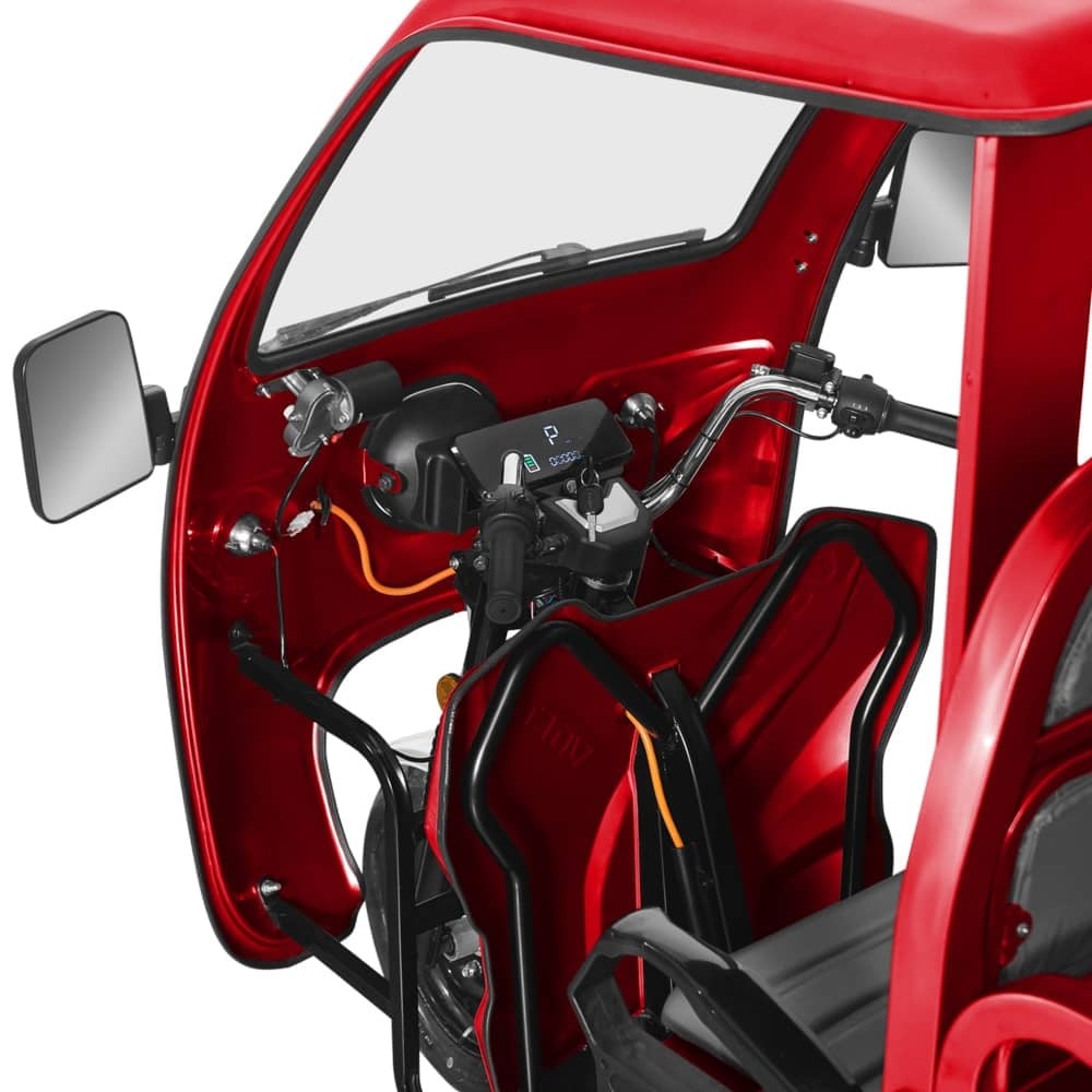 Triciclu Electric rosu Hercules, motor 3900W, 72V, 60Ah, Fără Permis, Tuk Tuk cu cabină5