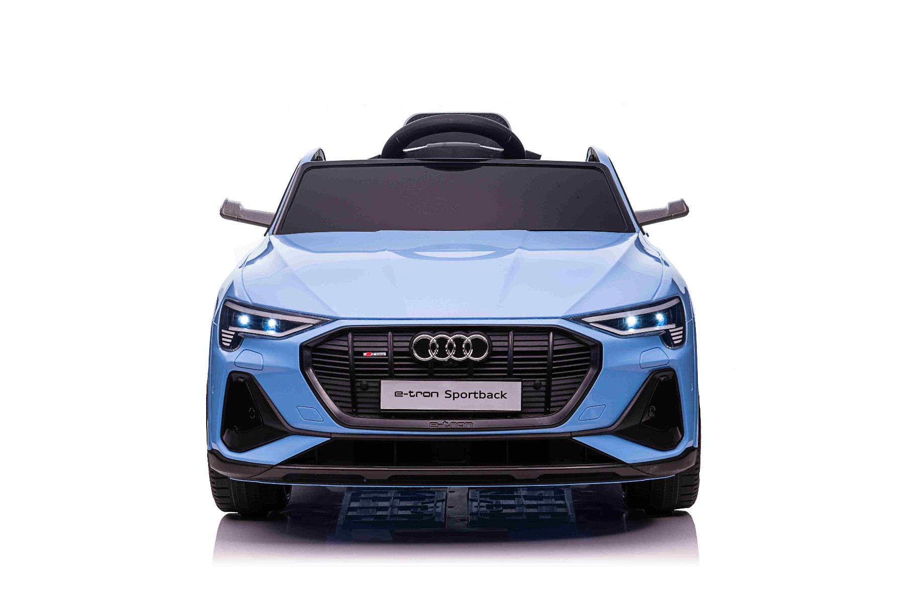 Maşinuţa electrica copii Audi E-tron Sportback 12V, albastru, scaun lat cu un singur loc și centură de siguranță cu prindere în trei puncte, telecomandă 2.4 GHz, intrare USB/AUX, suspensie, baterie litiu, lumini LED, motor 2 x 25W, licență ORIGINALĂ - imagine 2
