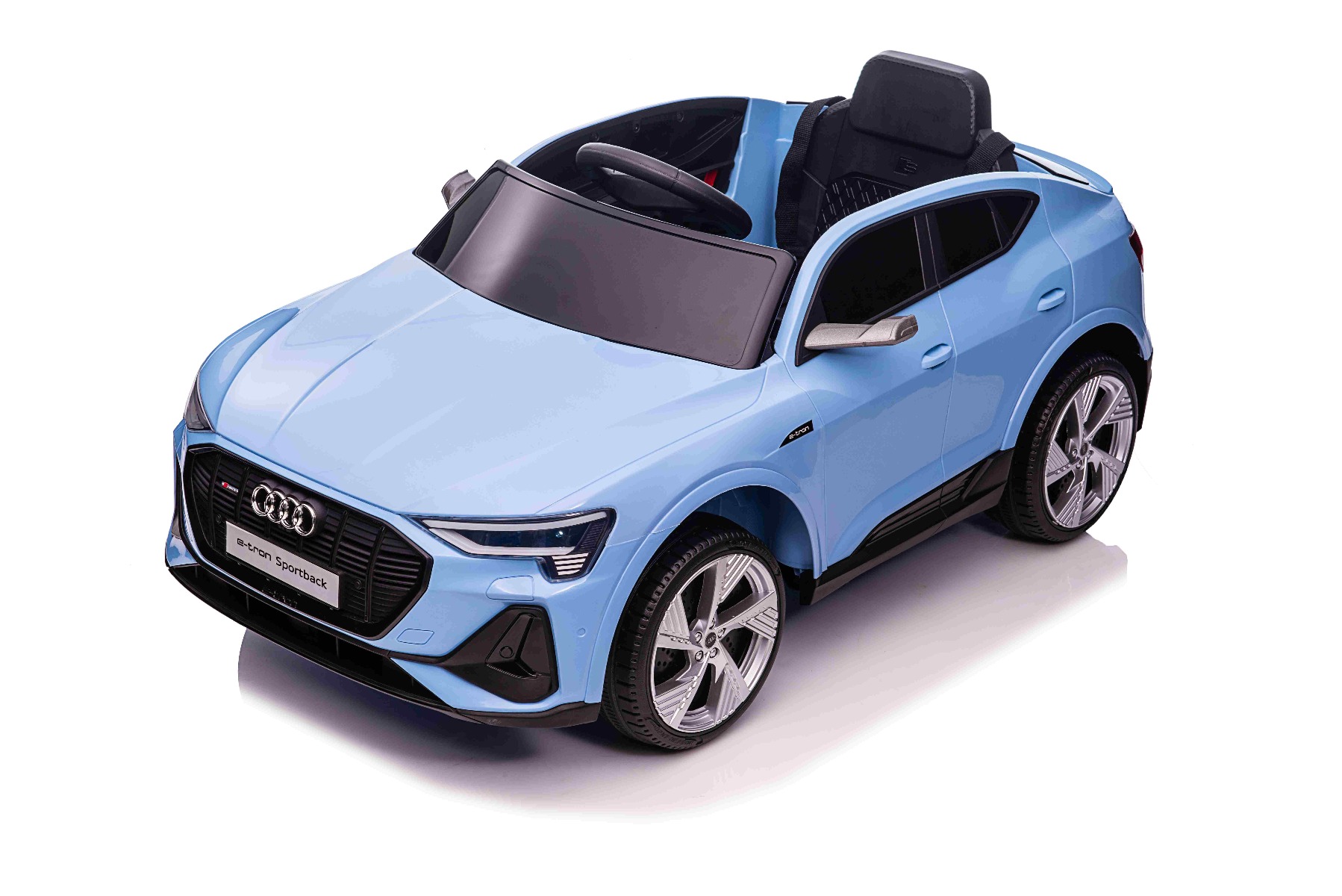 Maşinuţa electrica copii Audi E-tron Sportback 12V, albastru, scaun lat cu un singur loc și centură de siguranță cu prindere în trei puncte, telecomandă 2.4 GHz, intrare USB/AUX, suspensie, baterie litiu, lumini LED, motor 2 x 25W, licență ORIGINALĂ - imagine 6