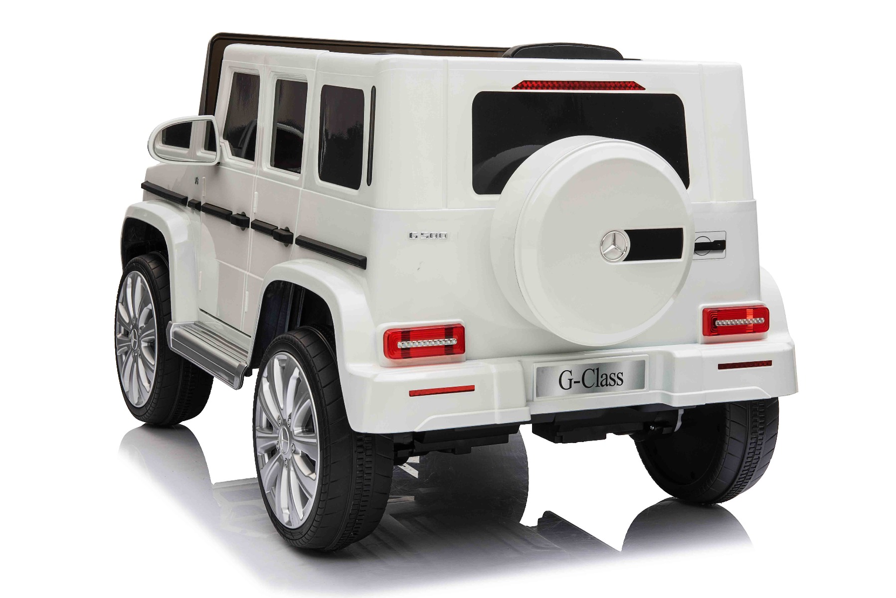 Mașinuță electrică de jucărie Mercedes G500 12V, alb, telecomandă 2.4 GHz, intrare USB/SD, suspensie, baterie litiu, lumini LED, licență ORIGINALĂ - imagine 3