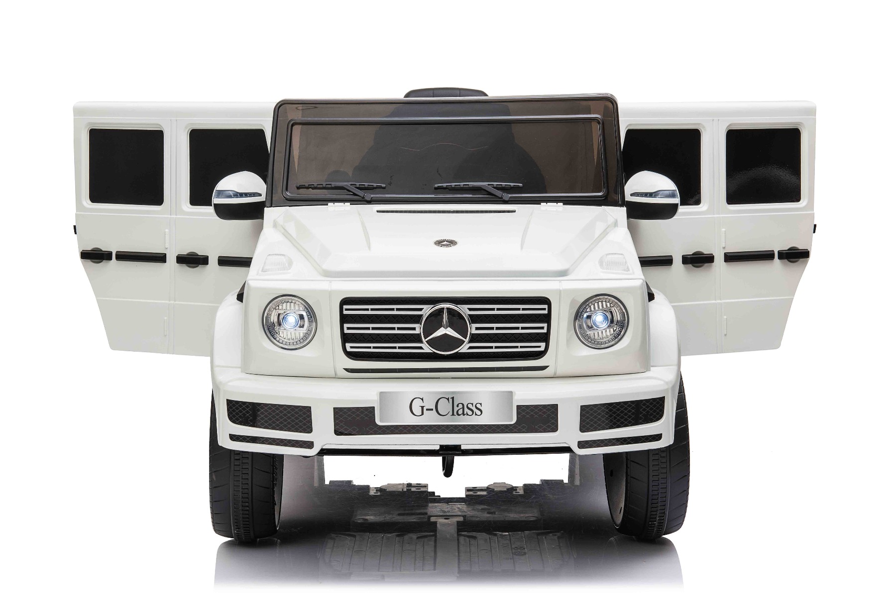 Mașinuță electrică de jucărie Mercedes G500 12V, alb, telecomandă 2.4 GHz, intrare USB/SD, suspensie, baterie litiu, lumini LED, licență ORIGINALĂ - imagine 5