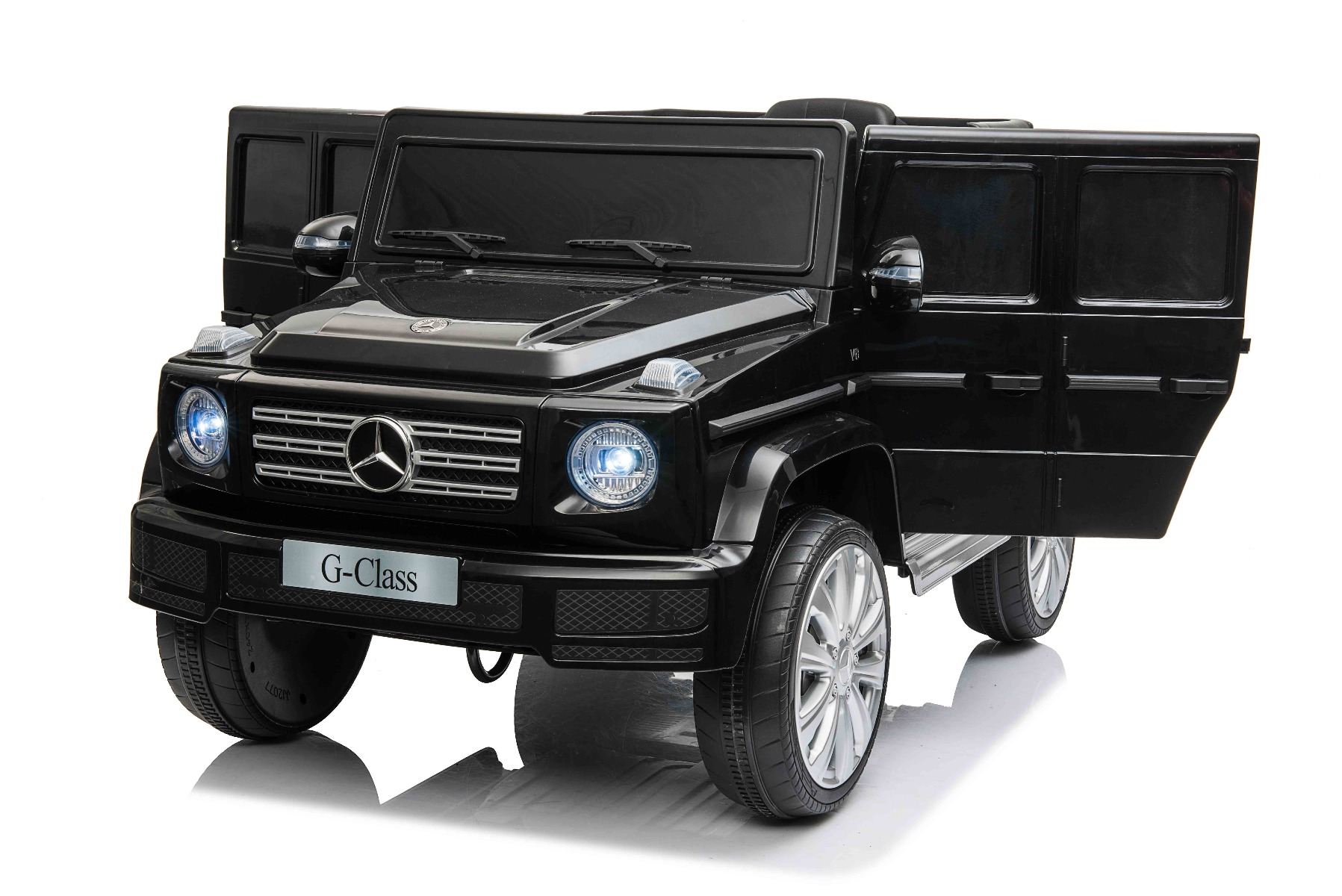 Mașinuță electrică de jucărie Mercedes G500 12V, negru, telecomandă 2.4 GHz, intrare USB/SD, suspensie, baterie litiu, lumini LED, licență ORIGINALĂ - imagine 4