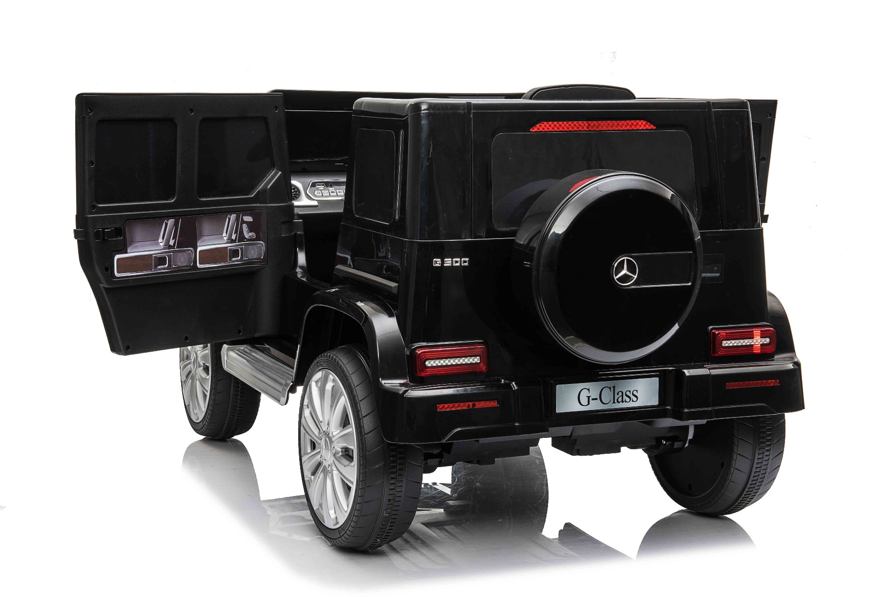 Mașinuță electrică de jucărie Mercedes G500 12V, negru, telecomandă 2.4 GHz, intrare USB/SD, suspensie, baterie litiu, lumini LED, licență ORIGINALĂ - imagine 5