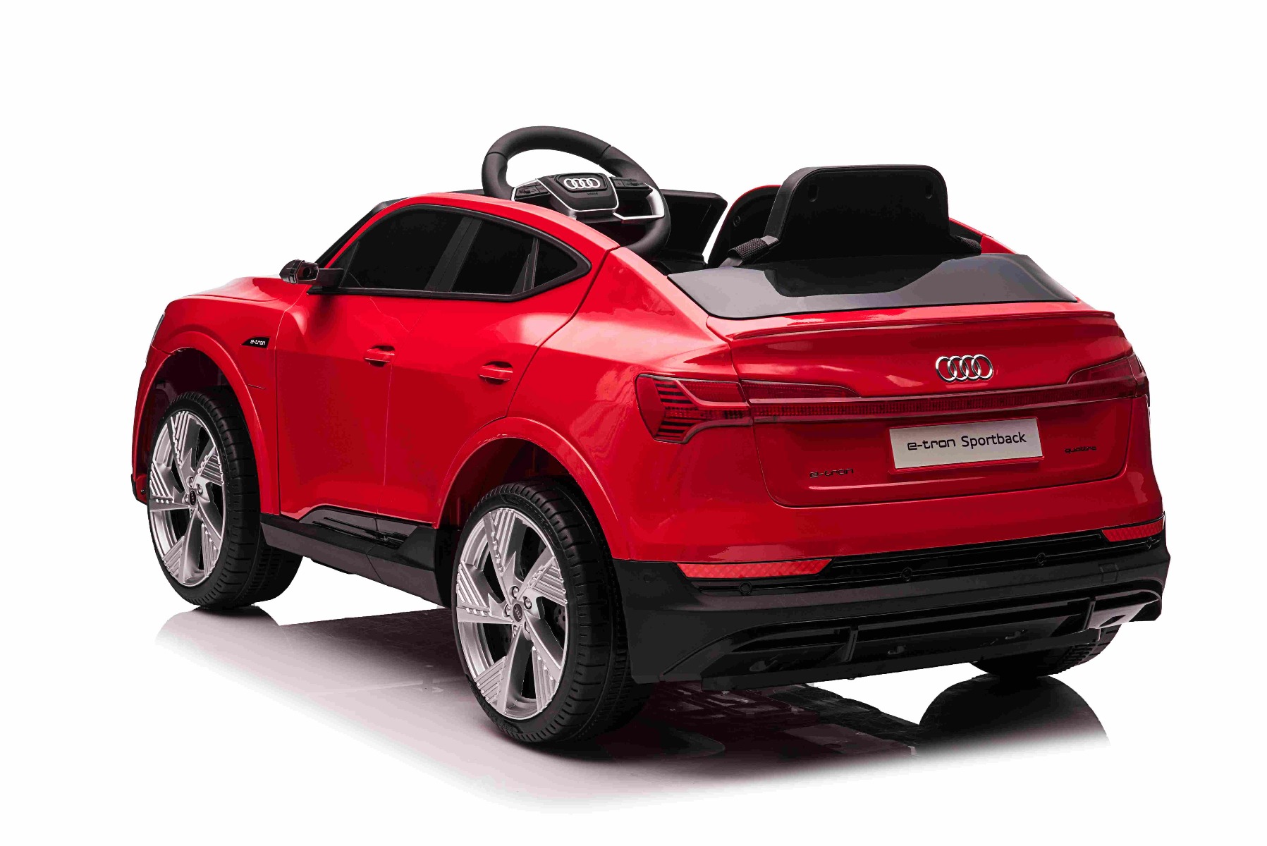 Maşinuţa electrica copii Audi E-tron Sportback 12V, roșu, scaun lat cu un singur loc și centură de siguranță cu prindere în trei puncte, telecomandă 2.4 GHz, intrare USB/AUX, suspensie, baterie litiu, lumini LED, motor 2 x 25W, licență ORIGINALĂ - imagine 2