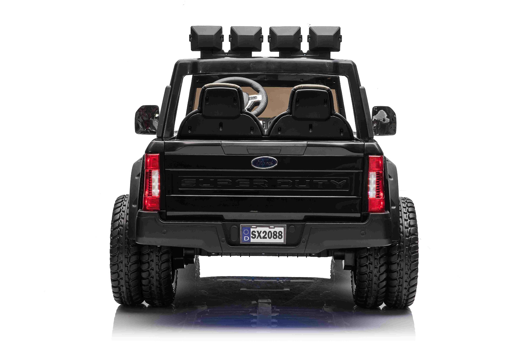Mașină electrică pentru copii Ford Super Duty 24V negru, două locuri, tracțiune 4X4, motoare performante 24V, baterie portabilă, roți duble EVA spate, scaun din plastic, telecomandă 2,4 GHz, rampă lumină cu LED, MP3 player intrare USB, licență ORIGINALĂ - imagine 3