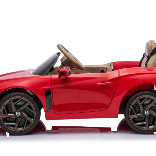 Mașinuță electrică de jucărie Bentley Bacalar 12V, roșu, Uși care se deschid vertical, Telecomandă 2.4 GHz, Lumini LED, Intrare USB/Aux, Suspensie, Baterie litiu, Motor 2 X 25W, Licență ORIGINALĂ