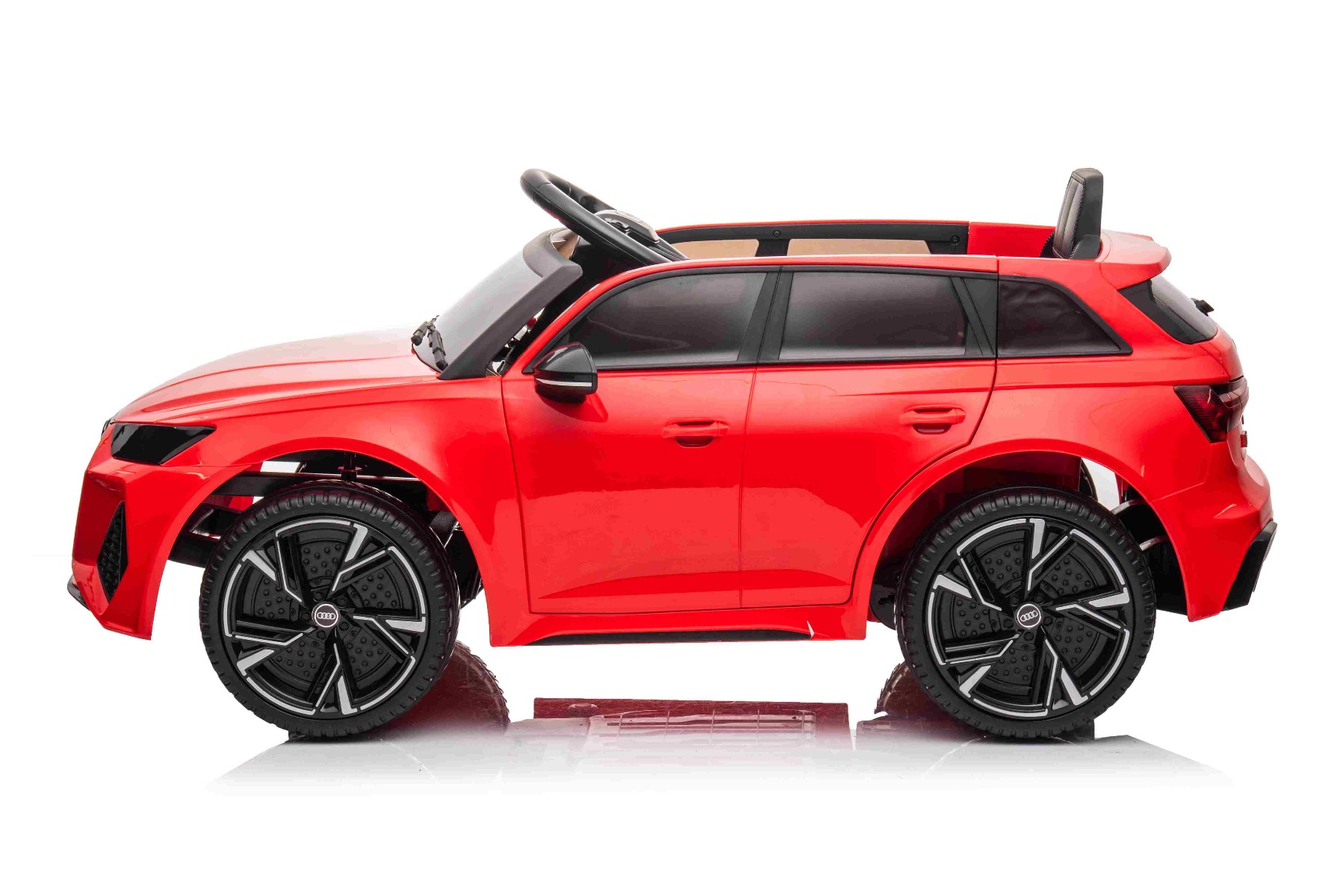 Mașină electrică Audi RS6, 12V, scaun piele, telecomandă 2.4GHz, comutator funcție telecomandă/ pedală, intrare USB, lumini LED, baterie 12V, roți moi EVA, 2 X MOTOR, roșu, licență ORIGINALĂ