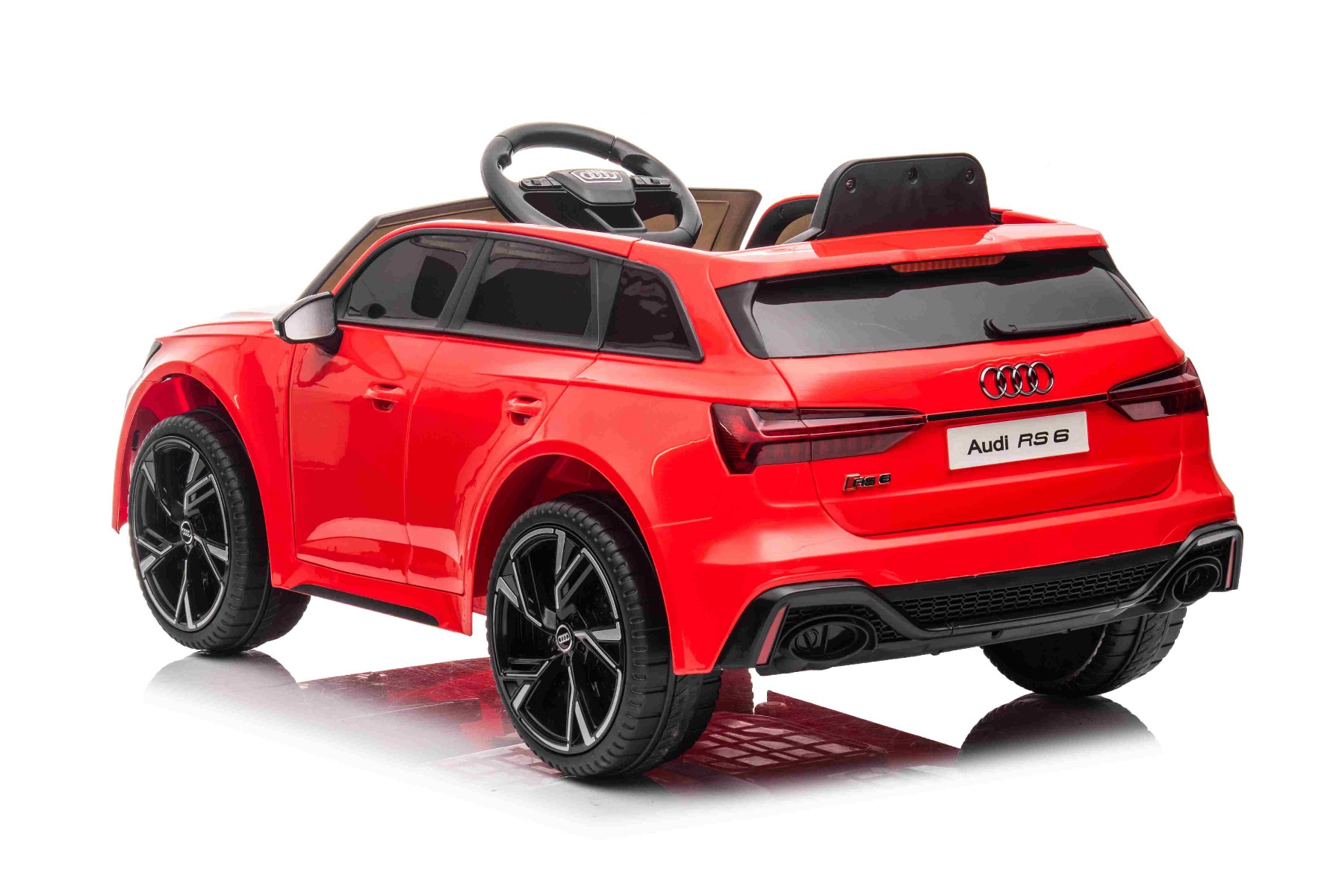 Mașină electrică Audi RS6, 12V, scaun piele, telecomandă 2.4GHz, comutator funcție telecomandă/ pedală, intrare USB, lumini LED, baterie 12V, roți moi EVA, 2 X MOTOR, roșu, licență ORIGINALĂ - imagine 2