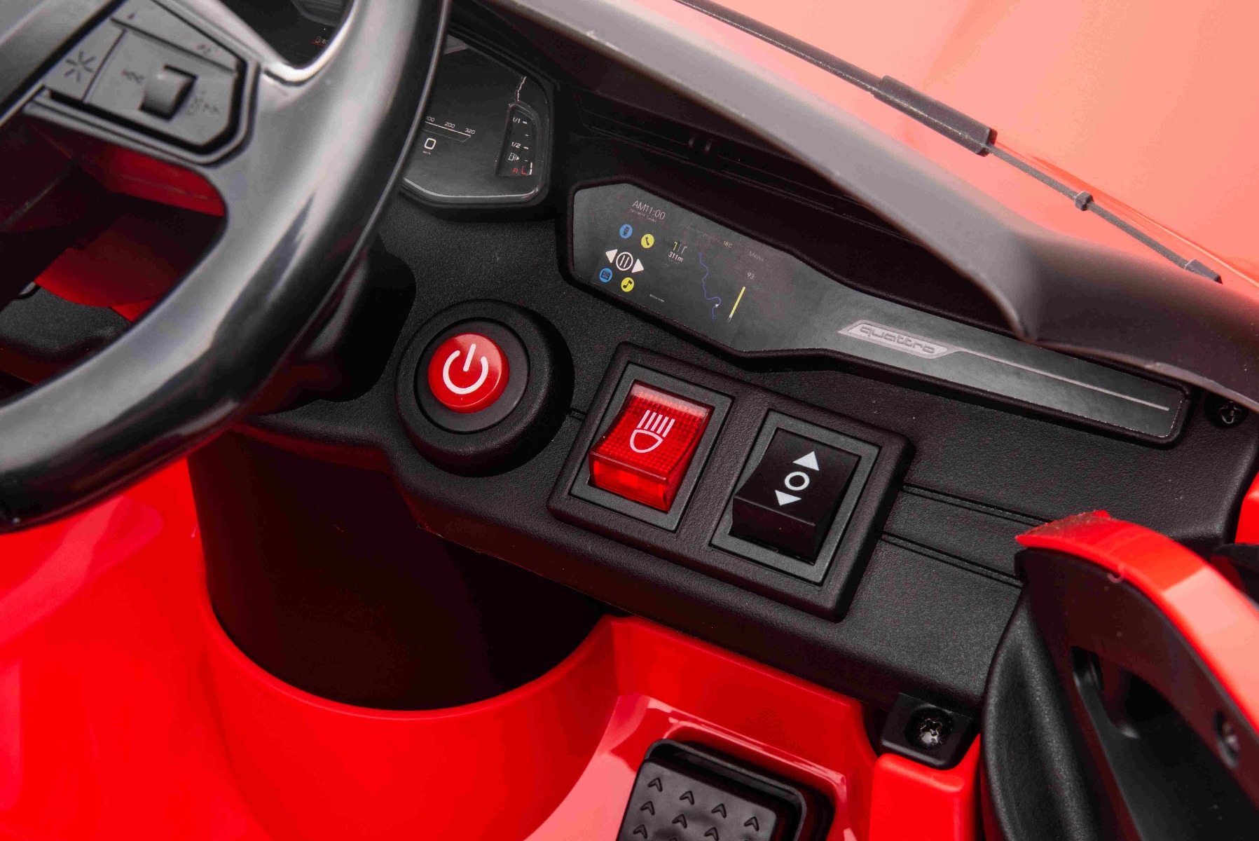Mașină electrică Audi RS6, 12V, scaun piele, telecomandă 2.4GHz, comutator funcție telecomandă/ pedală, intrare USB, lumini LED, baterie 12V, roți moi EVA, 2 X MOTOR, roșu, licență ORIGINALĂ - imagine 7