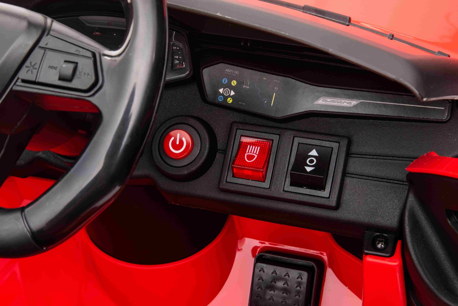 Mașină electrică Audi RS6, 12V, scaun piele, telecomandă 2.4GHz, comutator funcție telecomandă/ pedală, intrare USB, lumini LED, baterie 12V, roți moi EVA, 2 X MOTOR, roșu, licență ORIGINALĂ - imagine 8