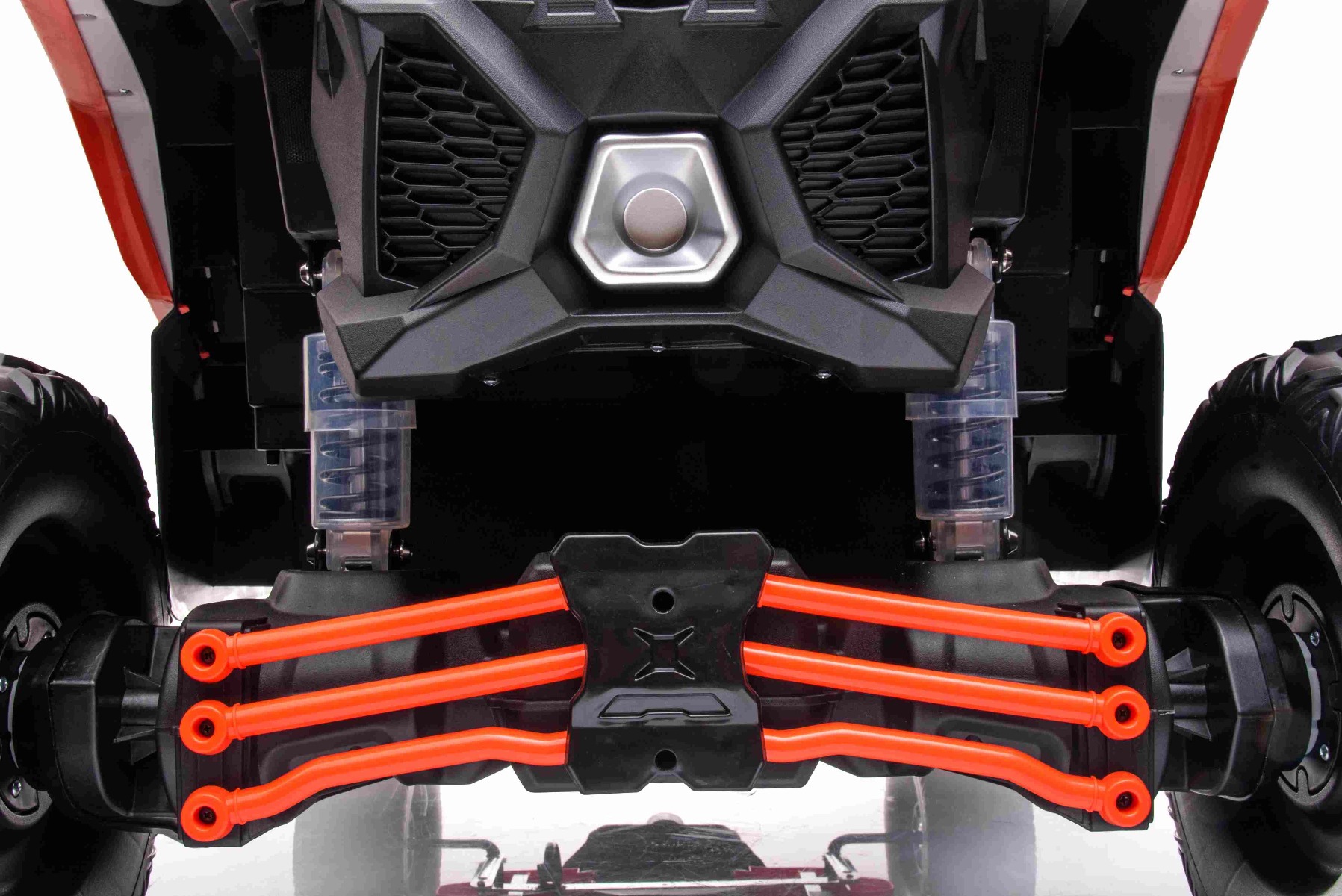 Mașină electrică copii Can-am Maverick 24V, portocaliu, cu două locuri, suspensie spate, telecomandă 2,4 Ghz, Baterie litiu portabilă, 4 motoare de 200 W, roți EVA, scaune din piele, player MP3 cu intrare USB/SD, model cu licență - imagine 9