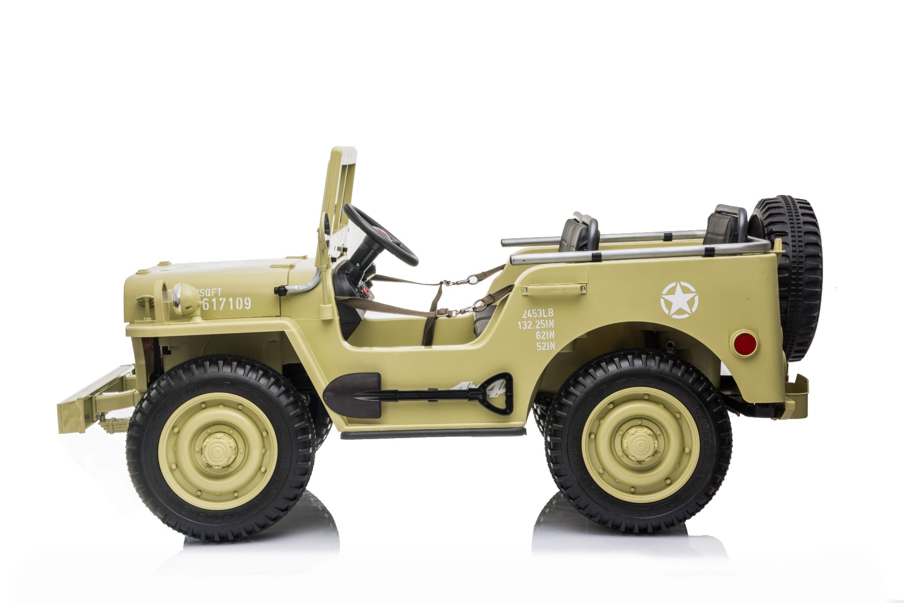 Mașinuță electrică pentru copii SUA ARMY-4X4, cu trei locuri, MP3 Player cu intrare USB / SD, suspensie integrală, lumini LED, parbriz pliabil, baterie portabilă 12V14AH, roți EVA, scaune din piele, telecomandă de 2,4 GHz, 4x4 - imagine 3