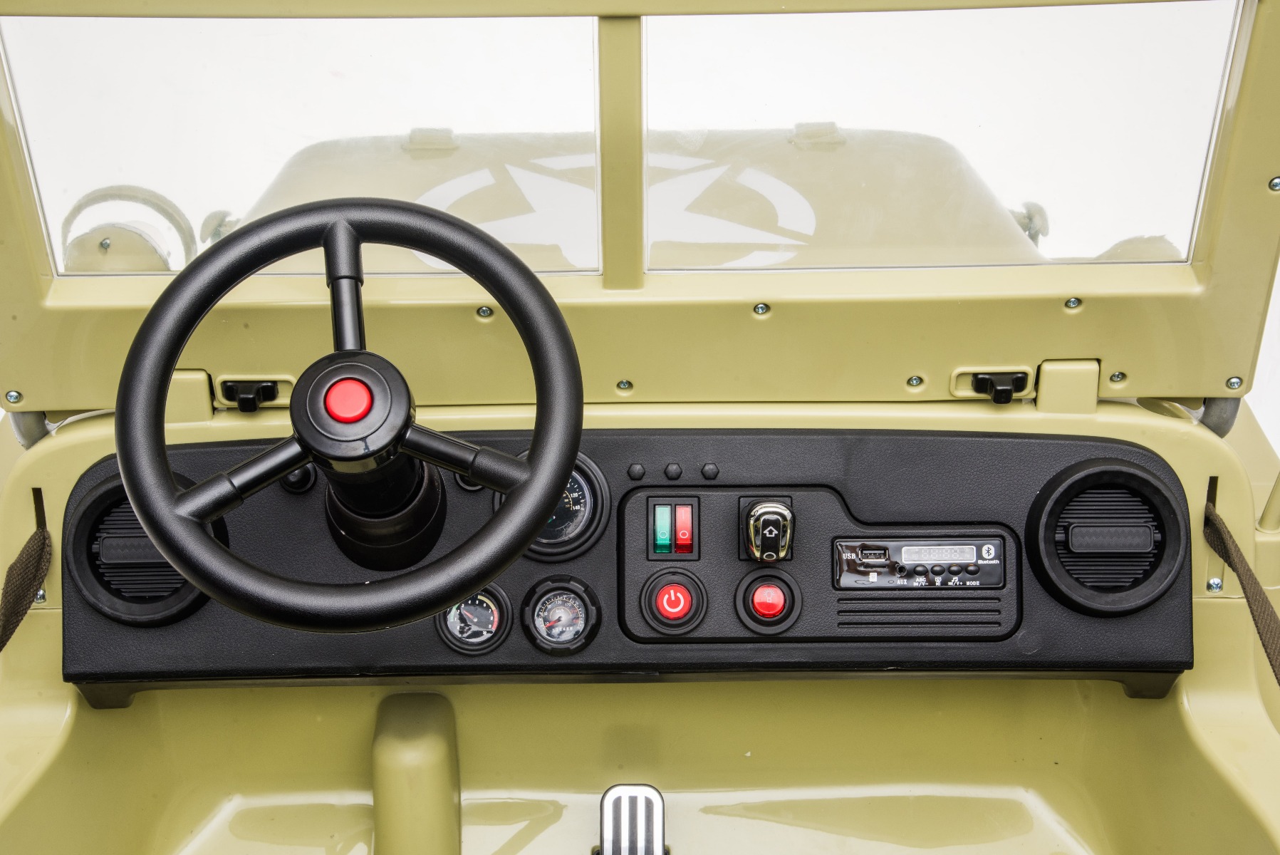 Mașinuță electrică pentru copii SUA ARMY-4X4, cu trei locuri, MP3 Player cu intrare USB / SD, suspensie integrală, lumini LED, parbriz pliabil, baterie portabilă 12V14AH, roți EVA, scaune din piele, telecomandă de 2,4 GHz, 4x4 - imagine 15