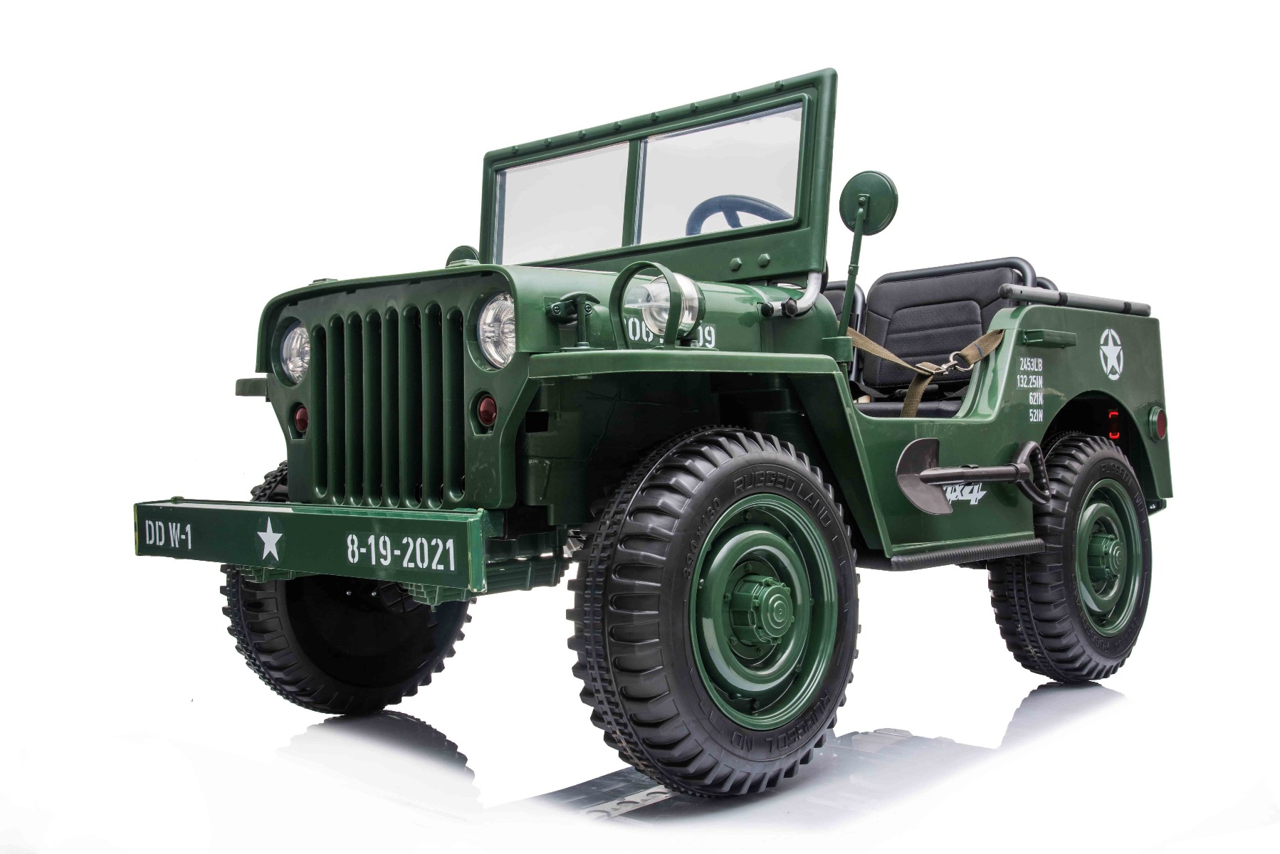 Mașinuță electrică pentru copii SUA ARMY-4X4, Verde, cu trei locuri, MP3 Player cu intrare USB / SD, suspensie integrală, lumini LED, parbriz pliabil, baterie portabilă 12V14AH, roți EVA, scaune din piele, telecomandă de 2,4 GHz, 4x4 - imagine 5