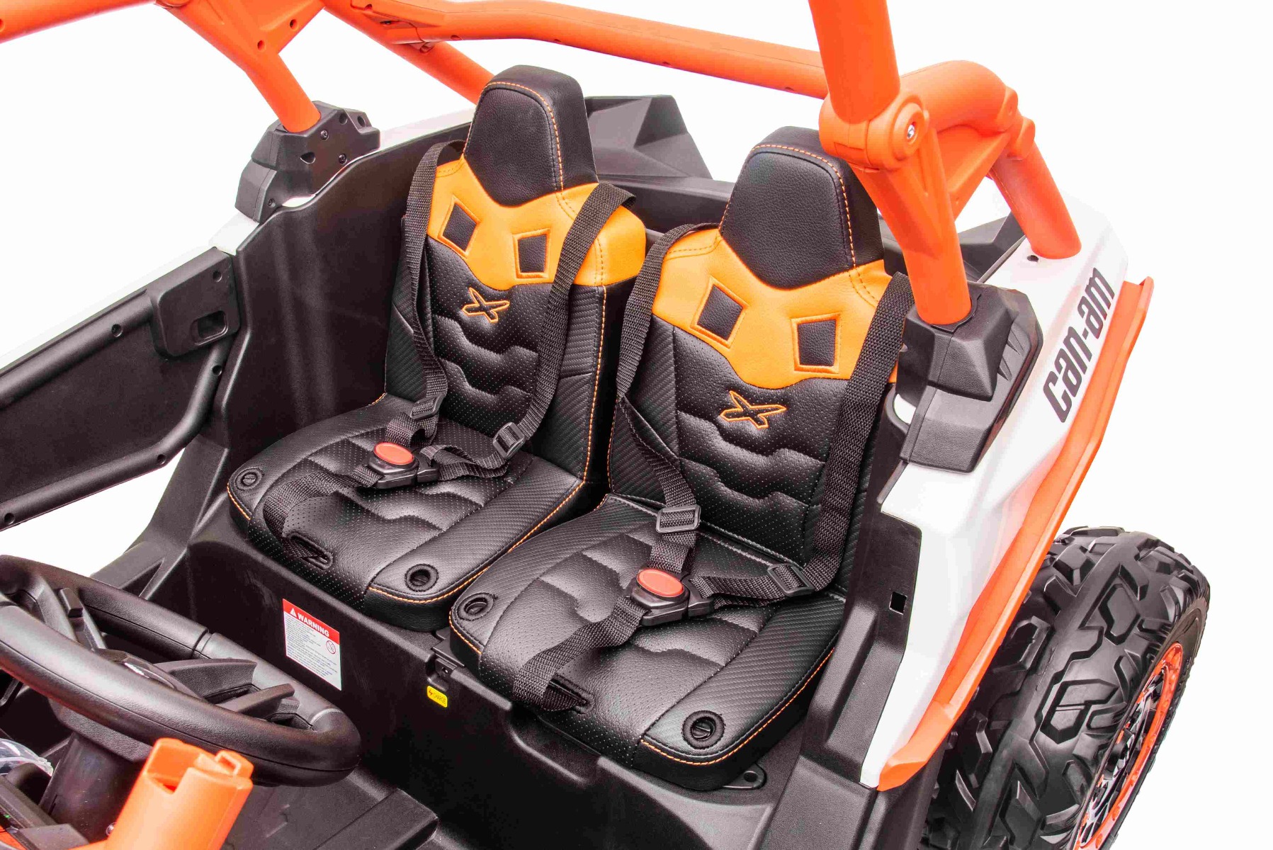 Mașină electrică copii Can-am Maverick 24V, portocaliu, cu două locuri, suspensie spate, telecomandă 2,4 Ghz, Baterie litiu portabilă, 4 motoare de 200 W, roți EVA, scaune din piele, player MP3 cu intrare USB/SD, model cu licență - imagine 33
