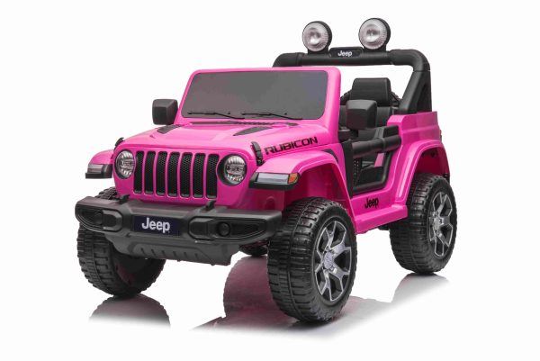 Mașinuță electrică pentru copii JEEP Wrangler, Roz, scaun din piele, Radio cu intrare Bluetooth și USB, unitate 4x4, baterie cu litiu, roți EVA, suspensii spate, telecomandă de 2,4 GHz, comutator funcție telecomandă/ pedală, licențiat