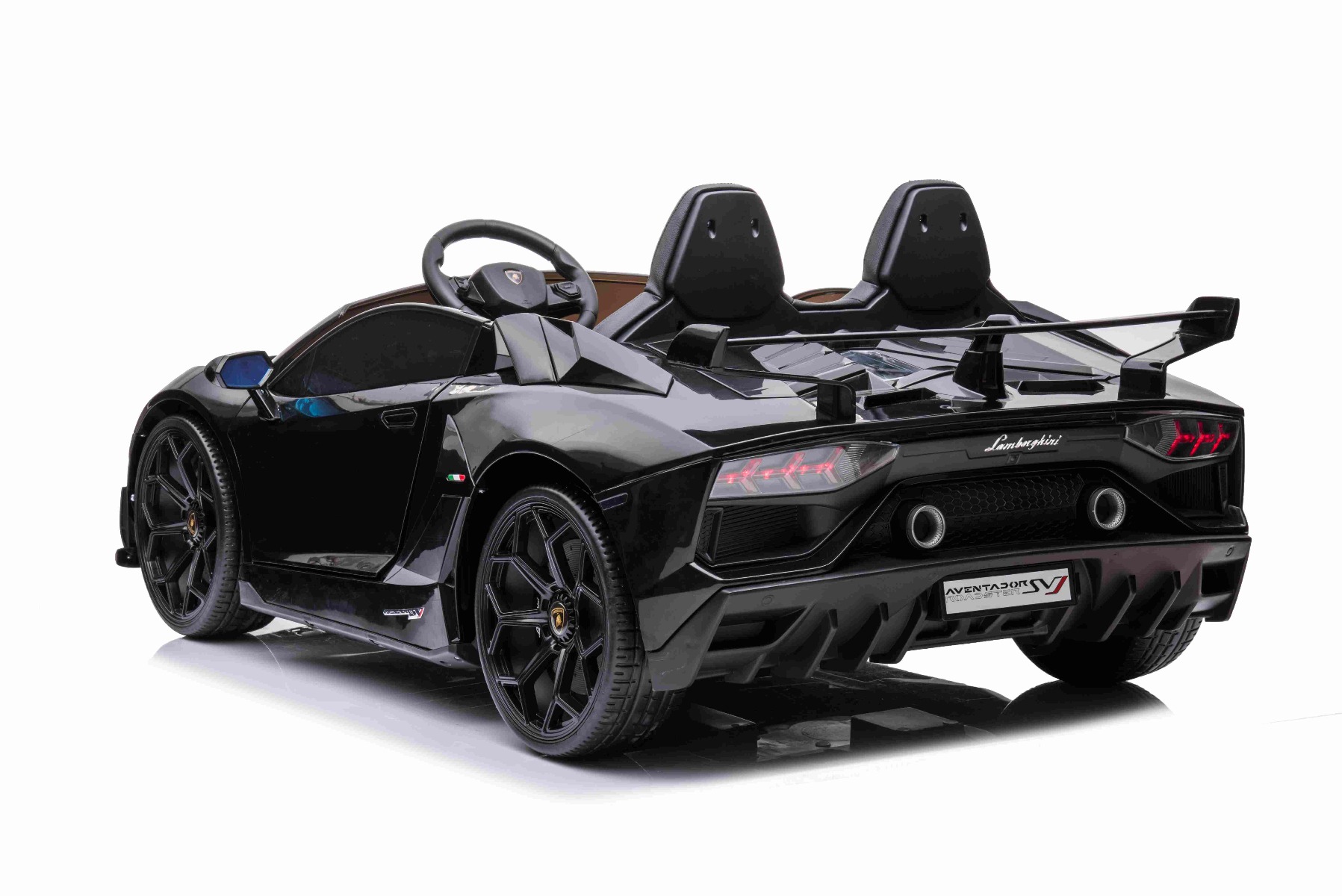 Mașină electrică copii Lamborghini Aventador 24V două locuri, caroserie lăcuită negru, 2.4 GHz DO, scaune moi din PU, afișaj LCD, suspensie, uși cu deschidere verticală, roți EVA moi, MOTOR 2 X 45W, licență ORIGINALĂ - imagine 3
