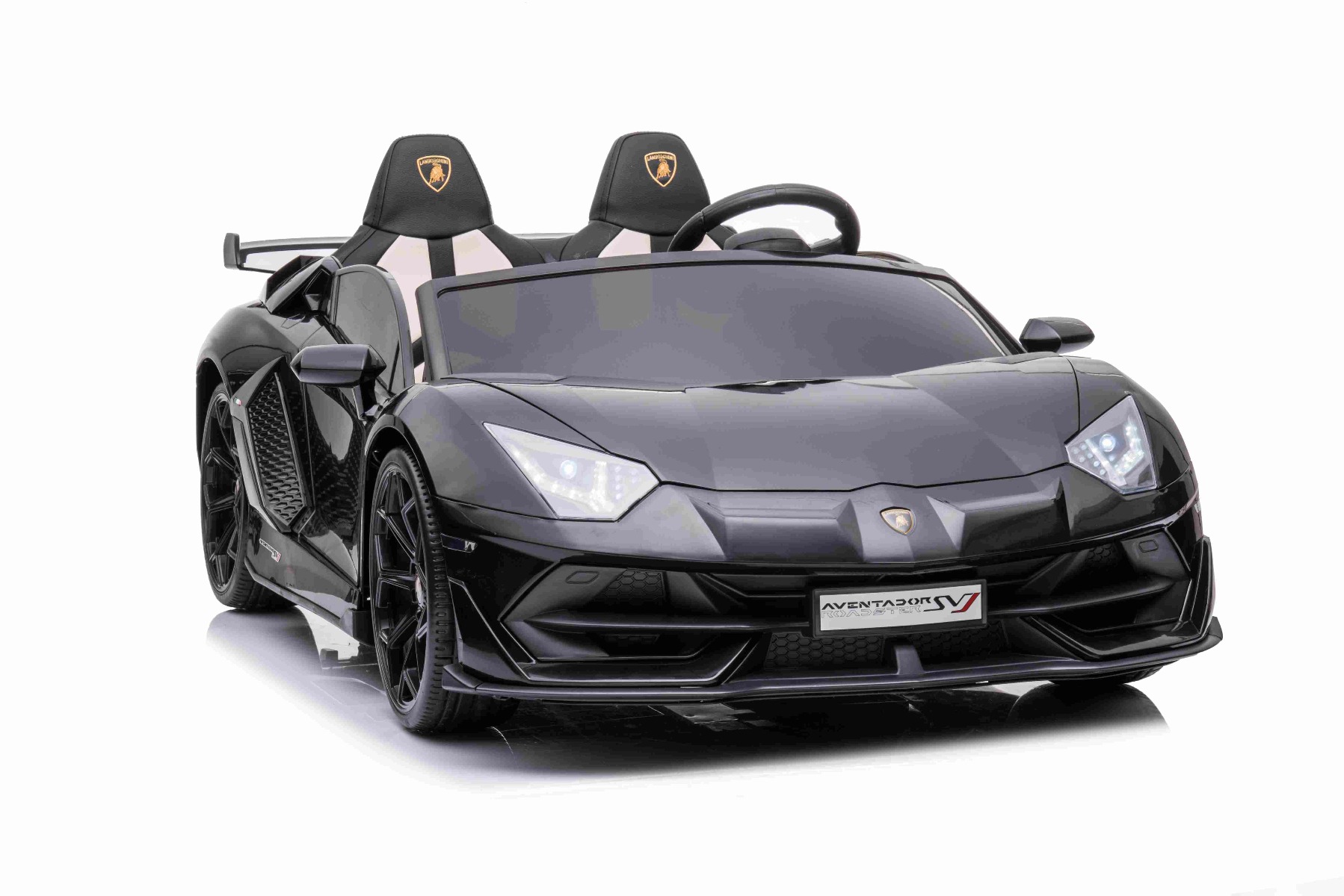 Mașină electrică copii Lamborghini Aventador 24V două locuri, caroserie lăcuită negru, 2.4 GHz DO, scaune moi din PU, afișaj LCD, suspensie, uși cu deschidere verticală, roți EVA moi, MOTOR 2 X 45W, licență ORIGINALĂ - imagine 5