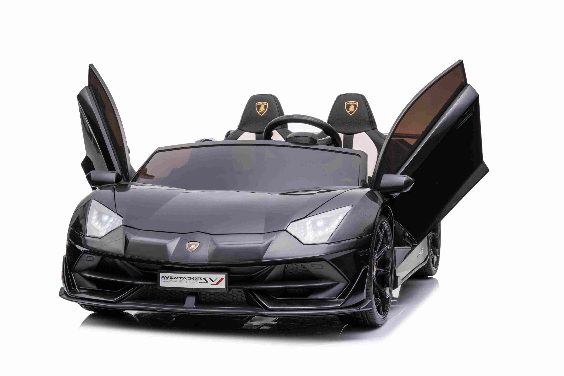 Mașină electrică copii Lamborghini Aventador 24V două locuri, caroserie lăcuită negru, 2.4 GHz DO, scaune moi din PU, afișaj LCD, suspensie, uși cu deschidere verticală, roți EVA moi, MOTOR 2 X 45W, licență ORIGINALĂ - imagine 8