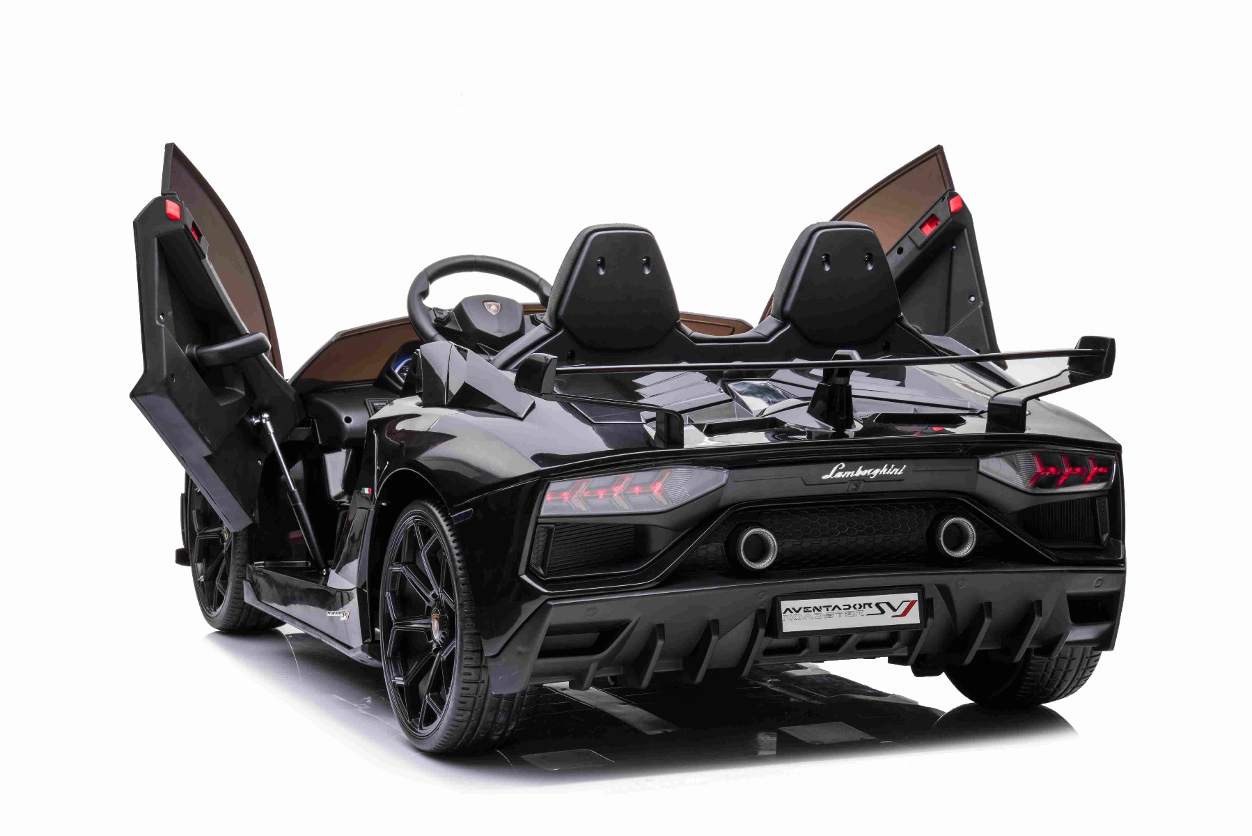 Mașină electrică copii Lamborghini Aventador 24V două locuri, caroserie lăcuită negru, 2.4 GHz DO, scaune moi din PU, afișaj LCD, suspensie, uși cu deschidere verticală, roți EVA moi, MOTOR 2 X 45W, licență ORIGINALĂ - imagine 9