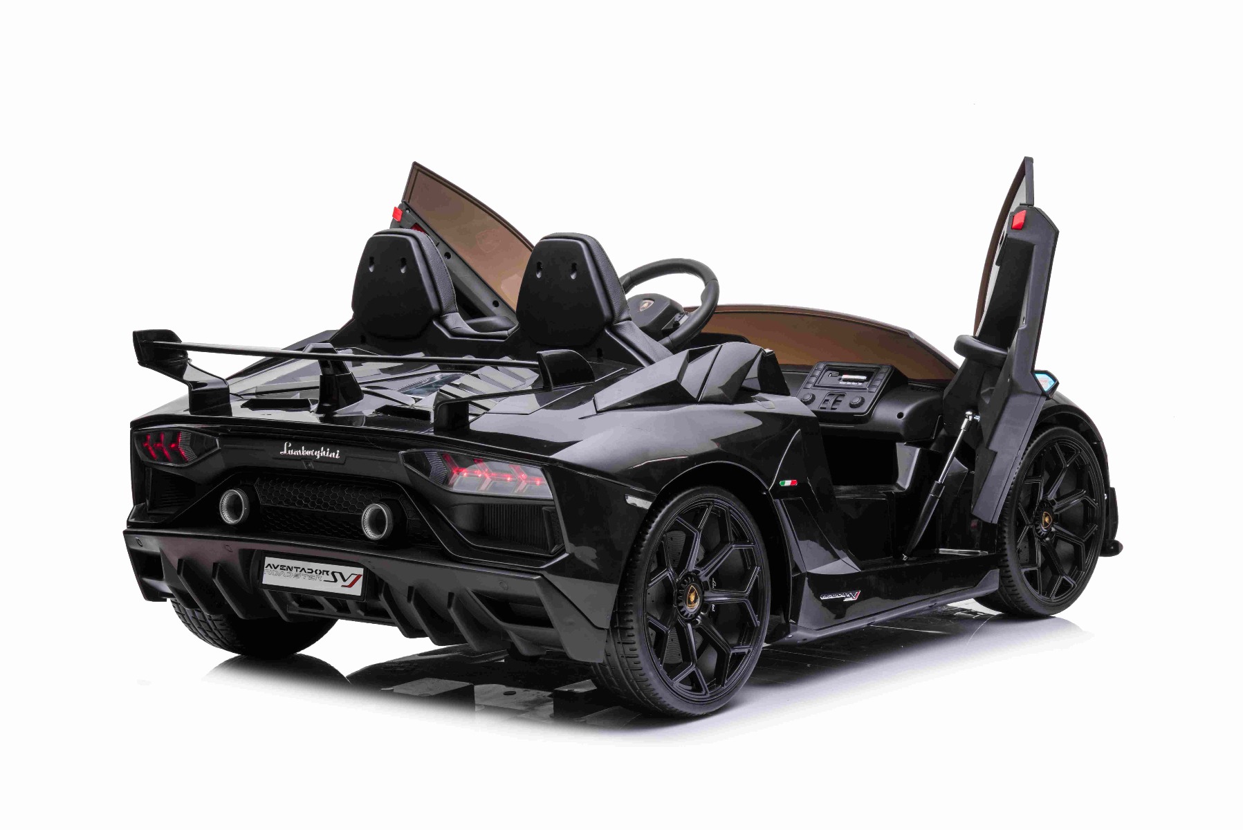 Mașină electrică copii Lamborghini Aventador 24V două locuri, caroserie lăcuită negru, 2.4 GHz DO, scaune moi din PU, afișaj LCD, suspensie, uși cu deschidere verticală, roți EVA moi, MOTOR 2 X 45W, licență ORIGINALĂ - imagine 11