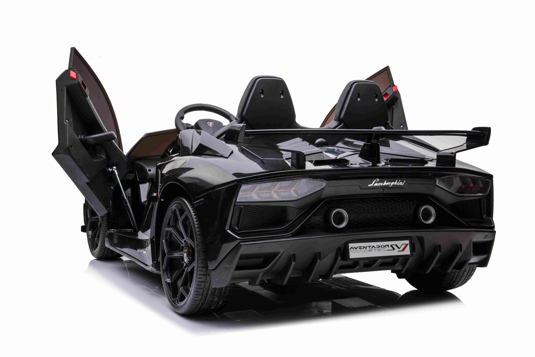 Mașină electrică copii Lamborghini Aventador 24V două locuri, caroserie lăcuită negru, 2.4 GHz DO, scaune moi din PU, afișaj LCD, suspensie, uși cu deschidere verticală, roți EVA moi, MOTOR 2 X 45W, licență ORIGINALĂ - imagine 13