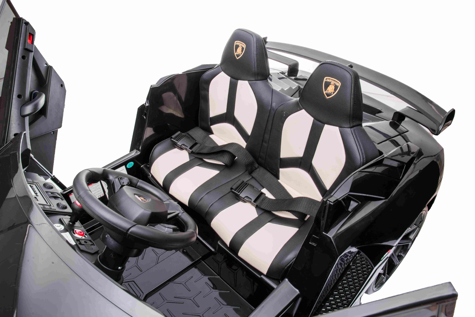 Mașină electrică copii Lamborghini Aventador 24V două locuri, caroserie lăcuită negru, 2.4 GHz DO, scaune moi din PU, afișaj LCD, suspensie, uși cu deschidere verticală, roți EVA moi, MOTOR 2 X 45W, licență ORIGINALĂ - imagine 15