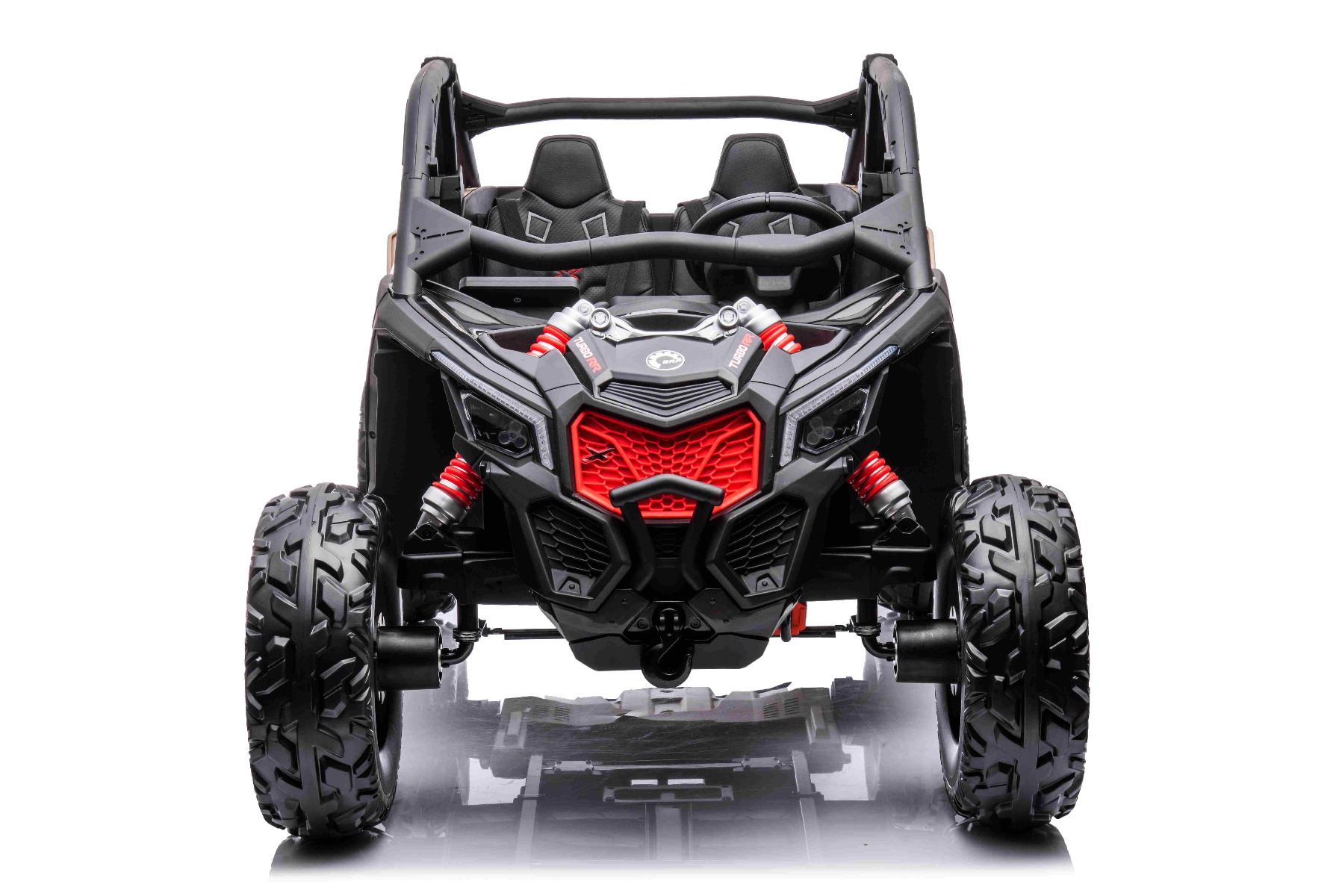 Mașină electrică copii Can-am Maverick 24V, negru, cu două locuri, suspensie spate, telecomandă 2,4 Ghz, Baterie litiu portabilă, 4 motoare de 200 W, roți EVA, scaune din piele, player MP3 cu intrare USB/SD, model cu licență - imagine 5