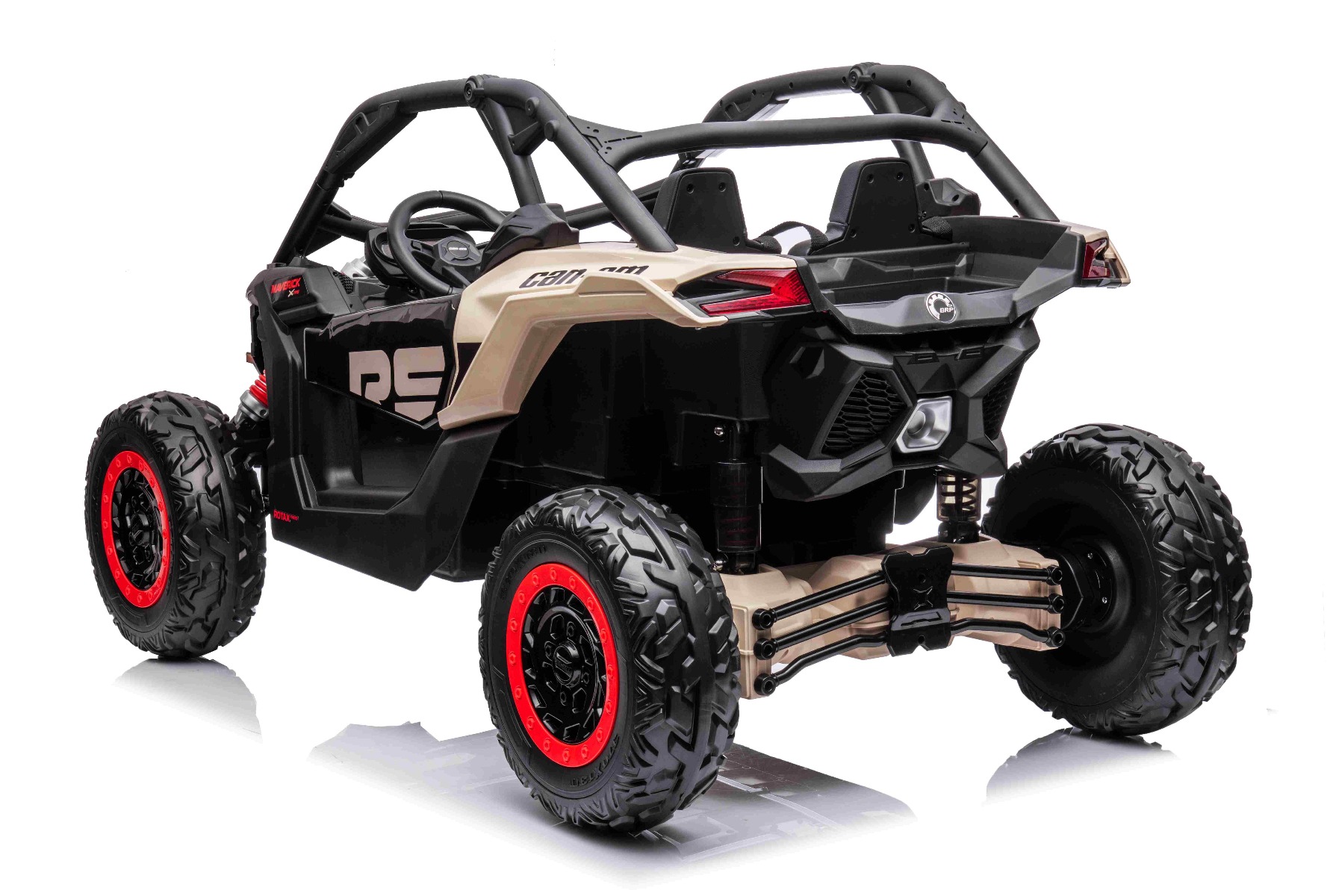 Mașină electrică copii Can-am Maverick 24V, negru, cu două locuri, suspensie spate, telecomandă 2,4 Ghz, Baterie litiu portabilă, 4 motoare de 200 W, roți EVA, scaune din piele, player MP3 cu intrare USB/SD, model cu licență - imagine 2