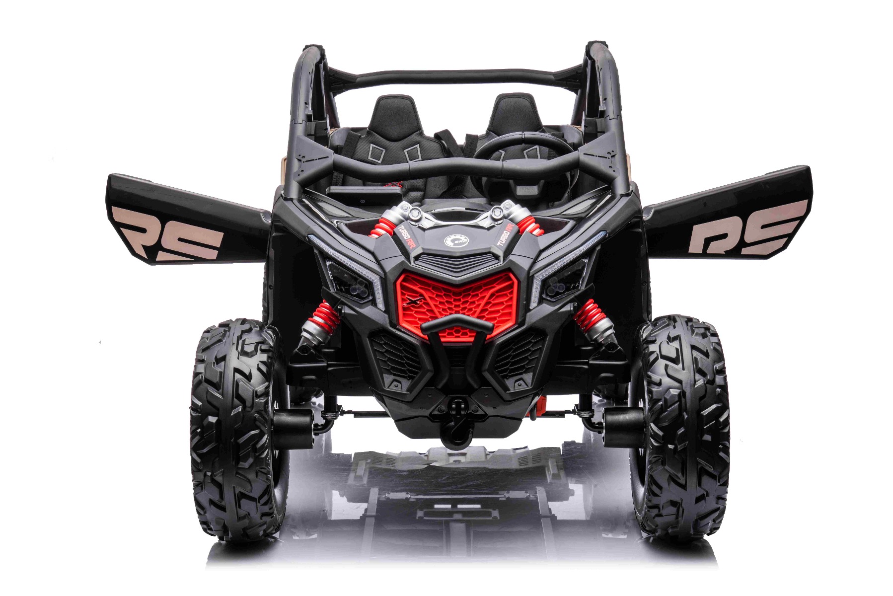 Mașină electrică copii Can-am Maverick 24V, portocaliu, cu două locuri, suspensie spate, telecomandă 2,4 Ghz, Baterie litiu portabilă, 4 motoare de 200 W, roți EVA, scaune din piele, player MP3 cu intrare USB/SD, model cu licență - imagine 26