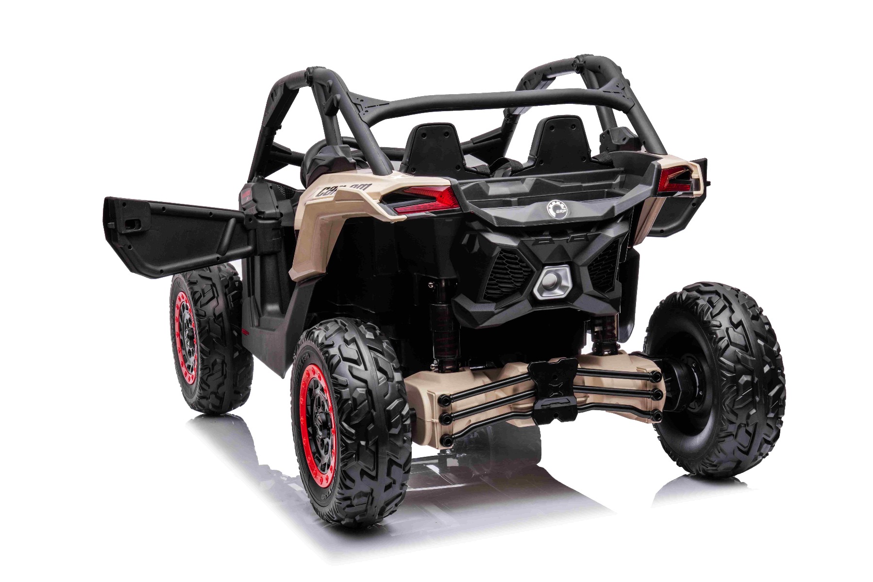 Mașină electrică copii Can-am Maverick 24V, negru, cu două locuri, suspensie spate, telecomandă 2,4 Ghz, Baterie litiu portabilă, 4 motoare de 200 W, roți EVA, scaune din piele, player MP3 cu intrare USB/SD, model cu licență - imagine 4
