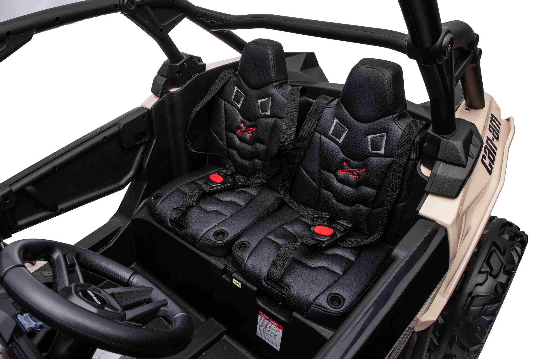 Mașină electrică copii Can-am Maverick 24V, roșu, cu două locuri, suspensie spate, telecomandă 2,4 Ghz, Baterie litiu portabilă, 4 motoare de 200 W, roți EVA, scaune din piele, player MP3 cu intrare USB/SD, model cu licență - imagine 29