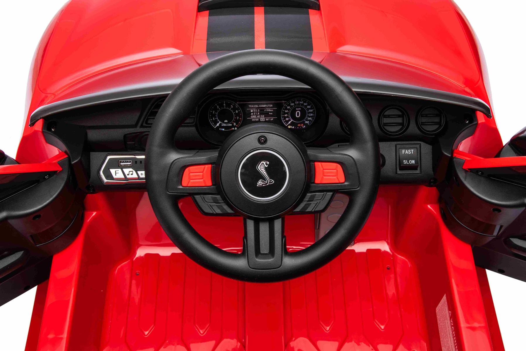 Mașină electrică copii Ford Shelby Mustang GT 500 Cobra, roșu, telecomandă 2,4 GHz, intrare USB, lumini LED, motor 2 x 30 W, licență ORIGINALĂ - imagine 19