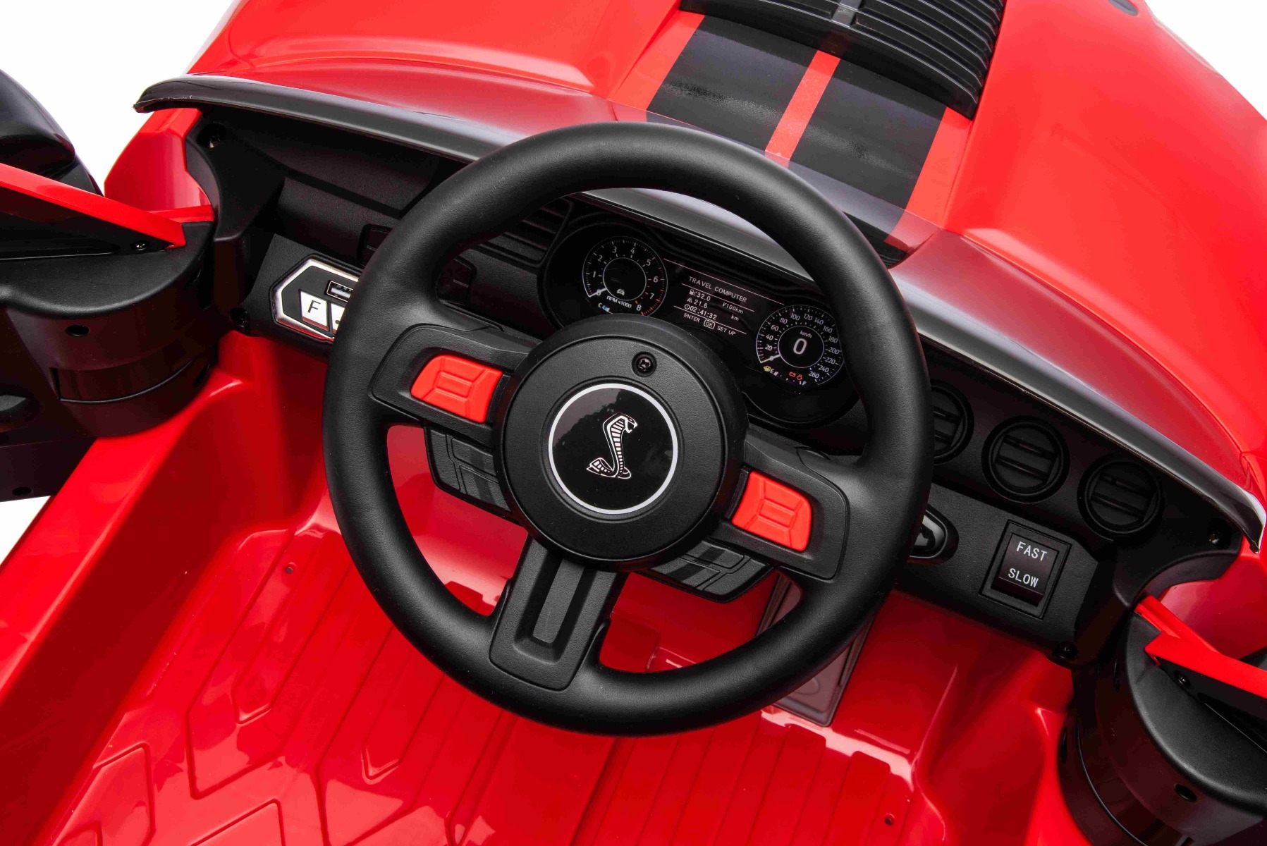 Mașină electrică copii Ford Shelby Mustang GT 500 Cobra, roșu, telecomandă 2,4 GHz, intrare USB, lumini LED, motor 2 x 30 W, licență ORIGINALĂ - imagine 20
