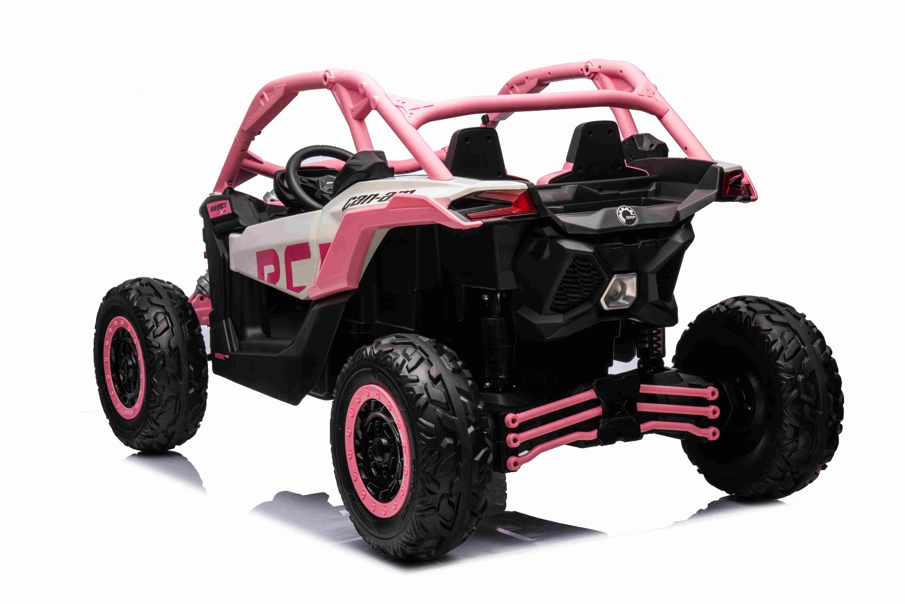 Mașină electrică copii Can-am Maverick 24V, Roz, cu două locuri, suspensie spate, telecomandă 2,4 Ghz, Baterie litiu portabilă, 4 motoare de 200 W, roți EVA, scaune din piele, player MP3 cu intrare USB/SD, model cu licență - imagine 4
