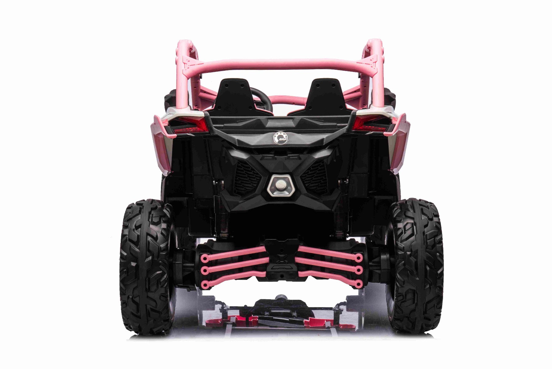 Mașină electrică copii Can-am Maverick 24V, Roz, cu două locuri, suspensie spate, telecomandă 2,4 Ghz, Baterie litiu portabilă, 4 motoare de 200 W, roți EVA, scaune din piele, player MP3 cu intrare USB/SD, model cu licență - imagine 5