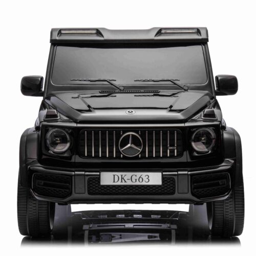 Mașină electrică Mercedes-Benz G63 AMG 4×4 cu două locuri 12V, negru, MP3 Player cu intrare USB/AUX, tracțiune 4×4, baterie 12V14Ah, roți EVA cu suspensie, scaune din piele, telecomandă, licențiat