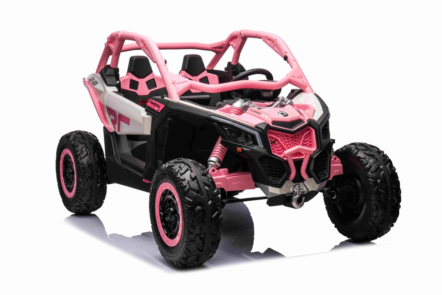 Mașină electrică copii Can-am Maverick 24V, Roz, cu două locuri, suspensie spate, telecomandă 2,4 Ghz, Baterie litiu portabilă, 4 motoare de 200 W, roți EVA, scaune din piele, player MP3 cu intrare USB/SD, model cu licență - imagine 2