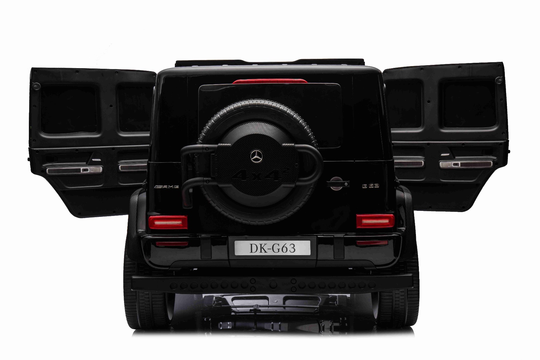 Mașină electrică Mercedes-Benz G63 AMG 4x4 cu două locuri 12V, negru, MP3 Player cu intrare USB/AUX, tracțiune 4x4, baterie 12V14Ah, roți EVA cu suspensie, scaune din piele, telecomandă, licențiat - imagine 10