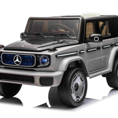 Mașinuță electrică de jucărie Mercedes-Benz EQG 12V, gri, componente ale caroseriei iluminate cu LED, lumini față și spate funcționale, telecomandă 2,4 GHz, intrare USB/Aux, baterie litiu, motor 2 x 35W, licență ORIGINALĂ