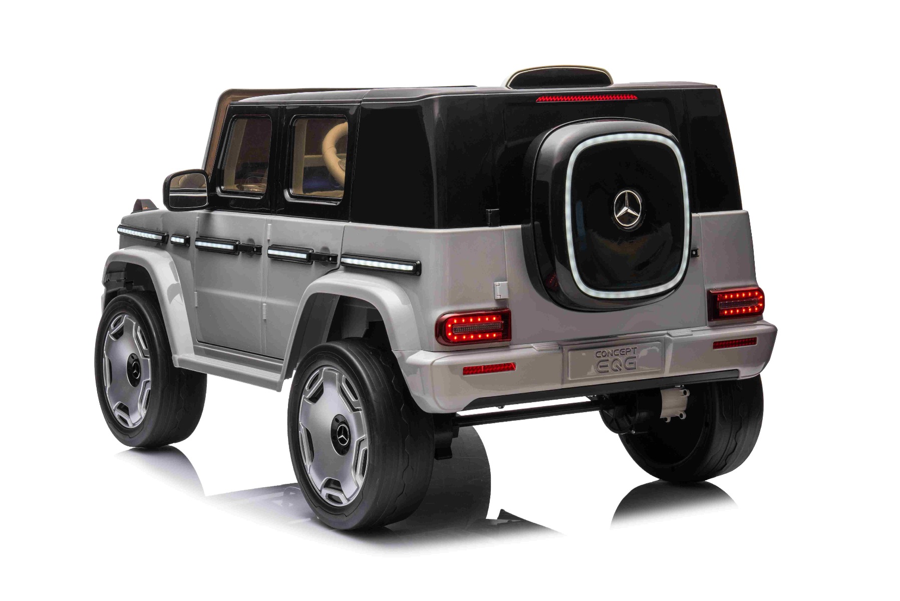 Mașinuță electrică de jucărie Mercedes-Benz EQG 12V, gri, componente ale caroseriei iluminate cu LED, lumini față și spate funcționale, telecomandă 2,4 GHz, intrare USB/Aux, baterie litiu, motor 2 x 35W, licență ORIGINALĂ - imagine 5