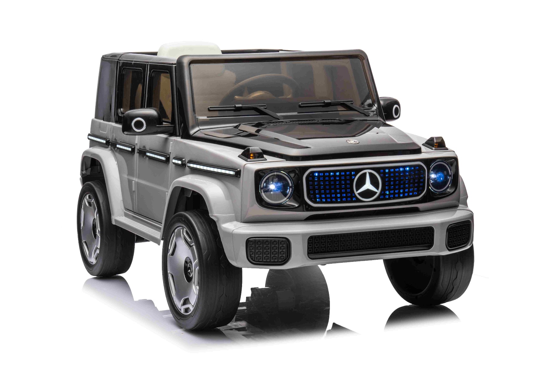 Mașinuță electrică de jucărie Mercedes-Benz EQG 12V, gri, componente ale caroseriei iluminate cu LED, lumini față și spate funcționale, telecomandă 2,4 GHz, intrare USB/Aux, baterie litiu, motor 2 x 35W, licență ORIGINALĂ - imagine 8