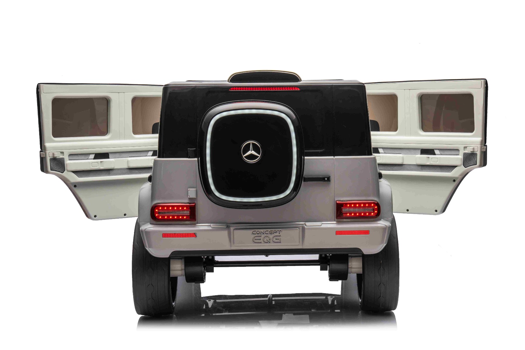 Mașinuță electrică de jucărie Mercedes-Benz EQG 12V, gri, componente ale caroseriei iluminate cu LED, lumini față și spate funcționale, telecomandă 2,4 GHz, intrare USB/Aux, baterie litiu, motor 2 x 35W, licență ORIGINALĂ - imagine 12