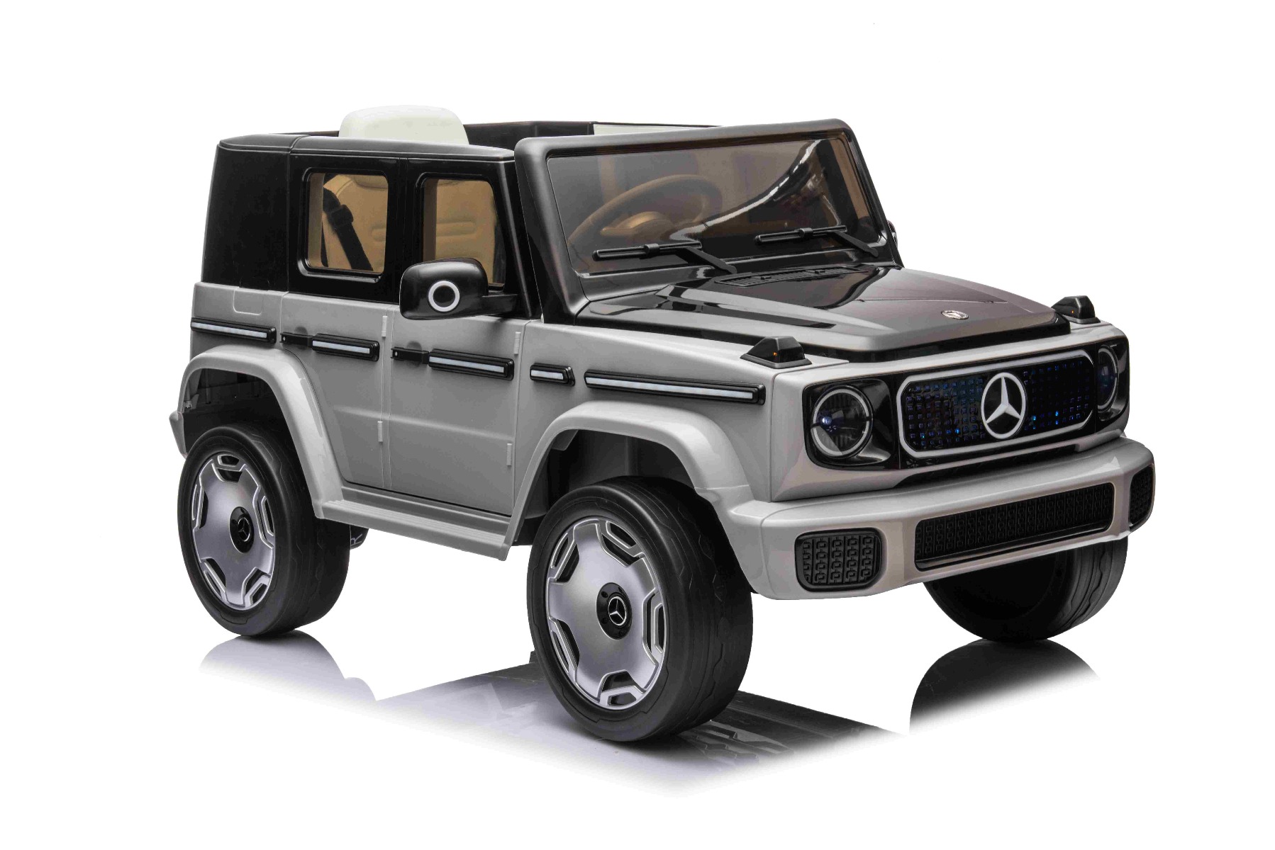Mașinuță electrică de jucărie Mercedes-Benz EQG 12V, gri, componente ale caroseriei iluminate cu LED, lumini față și spate funcționale, telecomandă 2,4 GHz, intrare USB/Aux, baterie litiu, motor 2 x 35W, licență ORIGINALĂ - imagine 16
