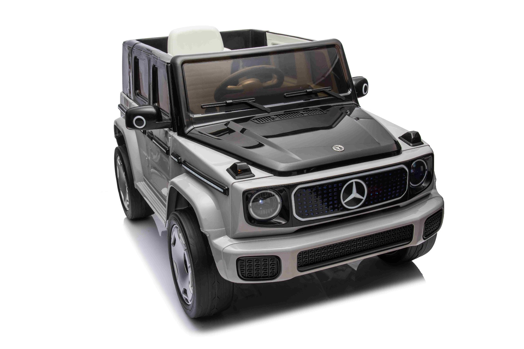 Mașinuță electrică de jucărie Mercedes-Benz EQG 12V, gri, componente ale caroseriei iluminate cu LED, lumini față și spate funcționale, telecomandă 2,4 GHz, intrare USB/Aux, baterie litiu, motor 2 x 35W, licență ORIGINALĂ - imagine 18