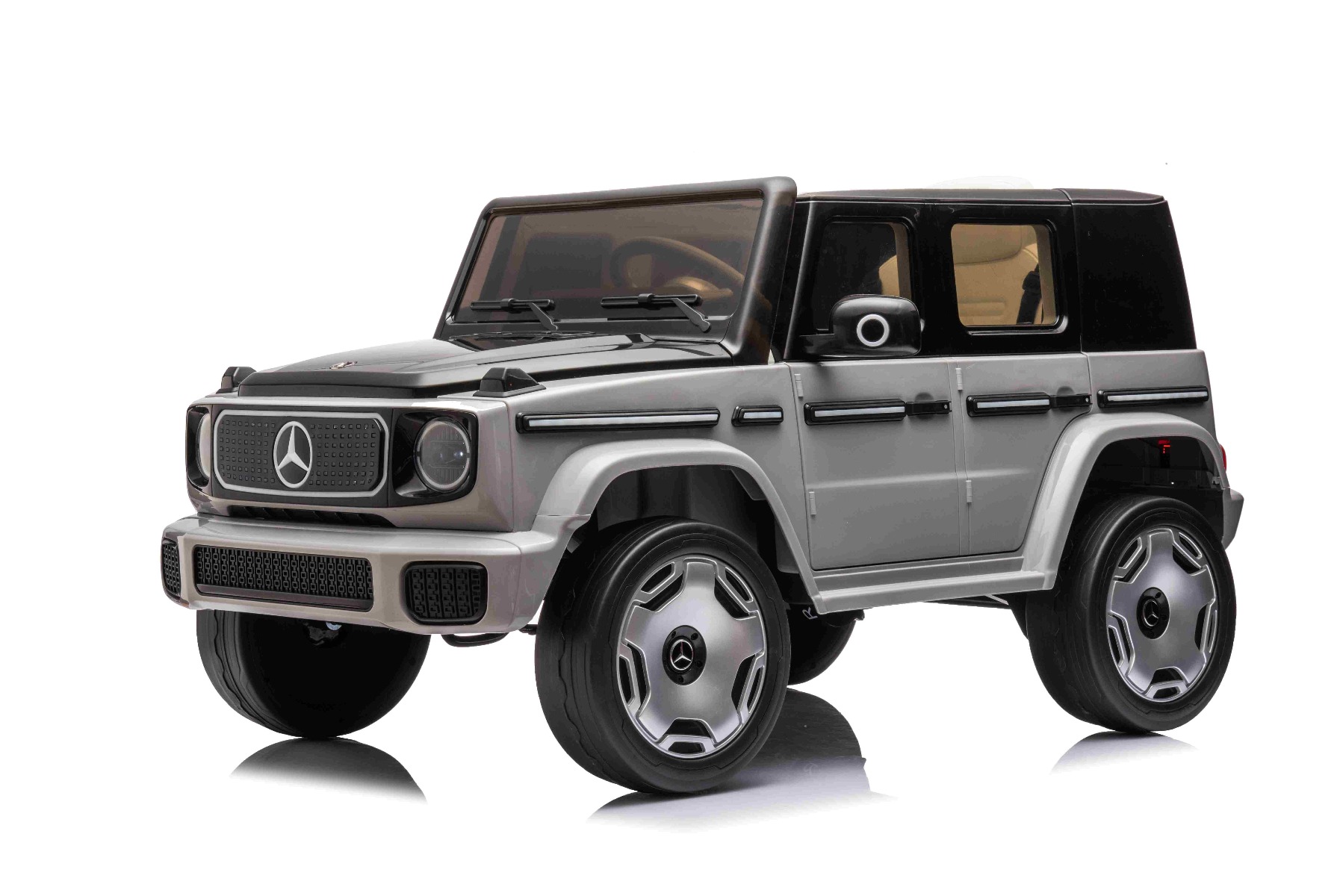 Mașinuță electrică de jucărie Mercedes-Benz EQG 12V, gri, componente ale caroseriei iluminate cu LED, lumini față și spate funcționale, telecomandă 2,4 GHz, intrare USB/Aux, baterie litiu, motor 2 x 35W, licență ORIGINALĂ - imagine 19