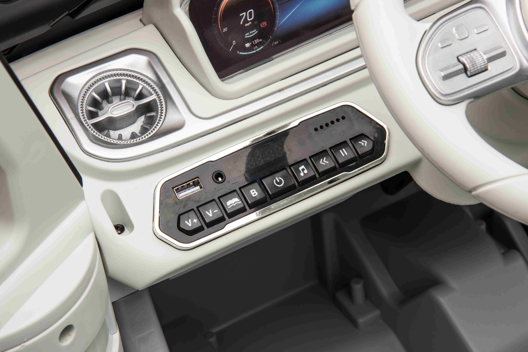 Mașinuță electrică de jucărie Mercedes-Benz EQG 12V, gri, componente ale caroseriei iluminate cu LED, lumini față și spate funcționale, telecomandă 2,4 GHz, intrare USB/Aux, baterie litiu, motor 2 x 35W, licență ORIGINALĂ - imagine 29
