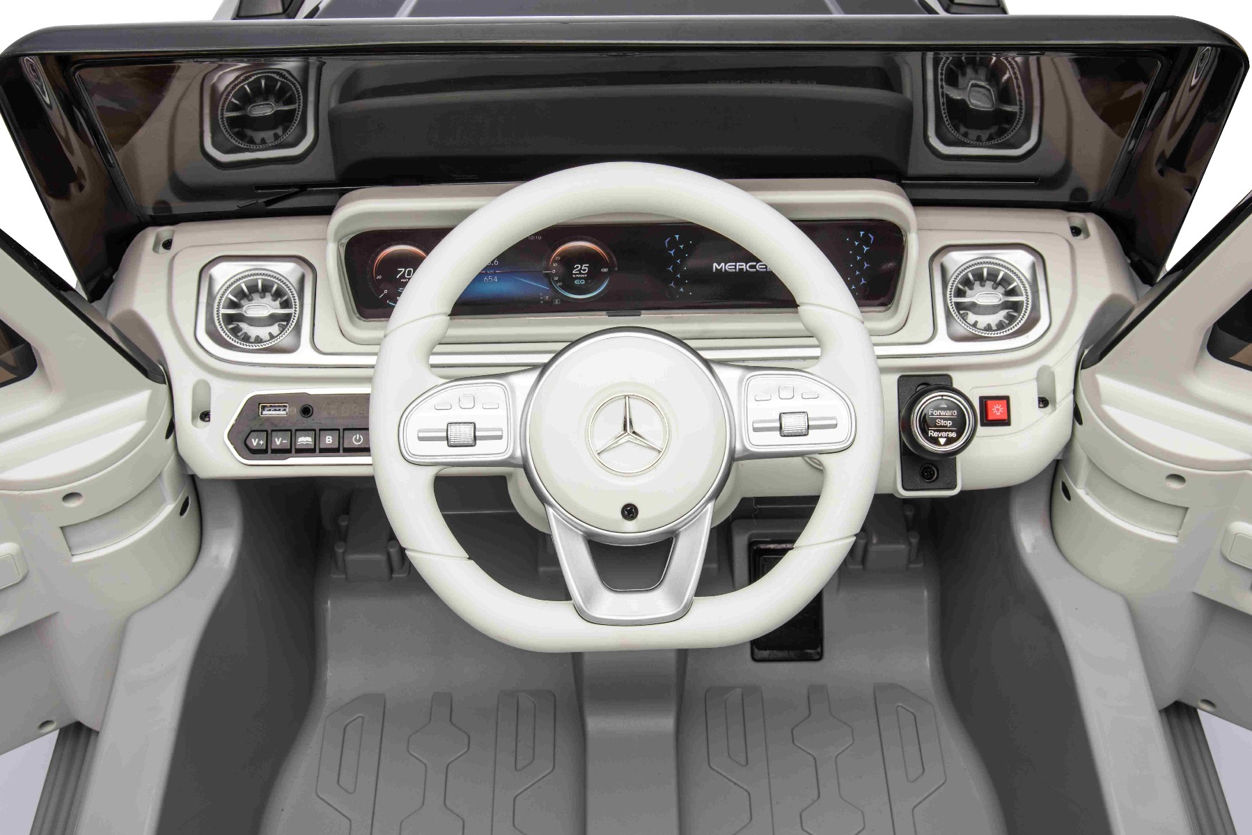 Mașinuță electrică de jucărie Mercedes-Benz EQG 12V, gri, componente ale caroseriei iluminate cu LED, lumini față și spate funcționale, telecomandă 2,4 GHz, intrare USB/Aux, baterie litiu, motor 2 x 35W, licență ORIGINALĂ - imagine 31