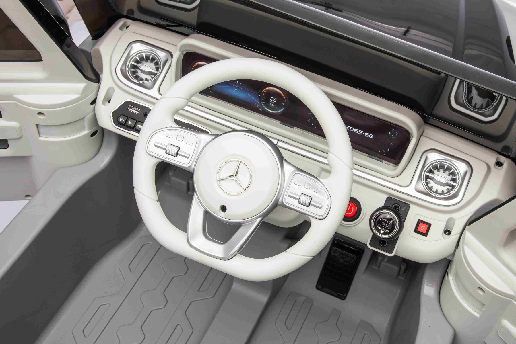 Mașinuță electrică de jucărie Mercedes-Benz EQG 12V, gri, componente ale caroseriei iluminate cu LED, lumini față și spate funcționale, telecomandă 2,4 GHz, intrare USB/Aux, baterie litiu, motor 2 x 35W, licență ORIGINALĂ - imagine 32