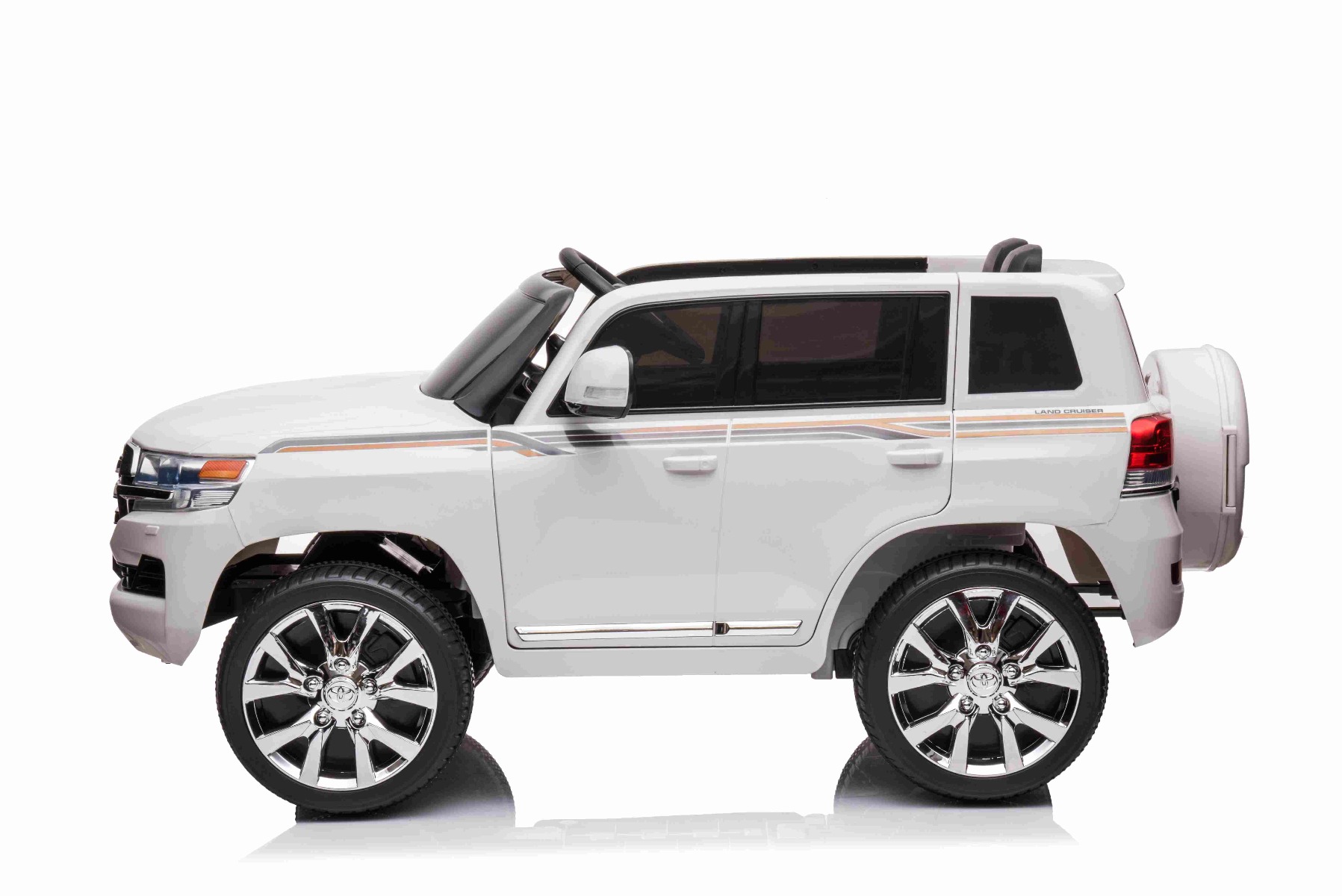 Mașină electrică de jucărie Toyota Landcruiser 12V, alb, scaun din piele, telecomandă 2,4 GHz, intrare USB / AUX, suspensie, baterie 12 V, roți moi EVA, MOTOR 2 X 35 W, licență ORIGINALĂ - imagine 2
